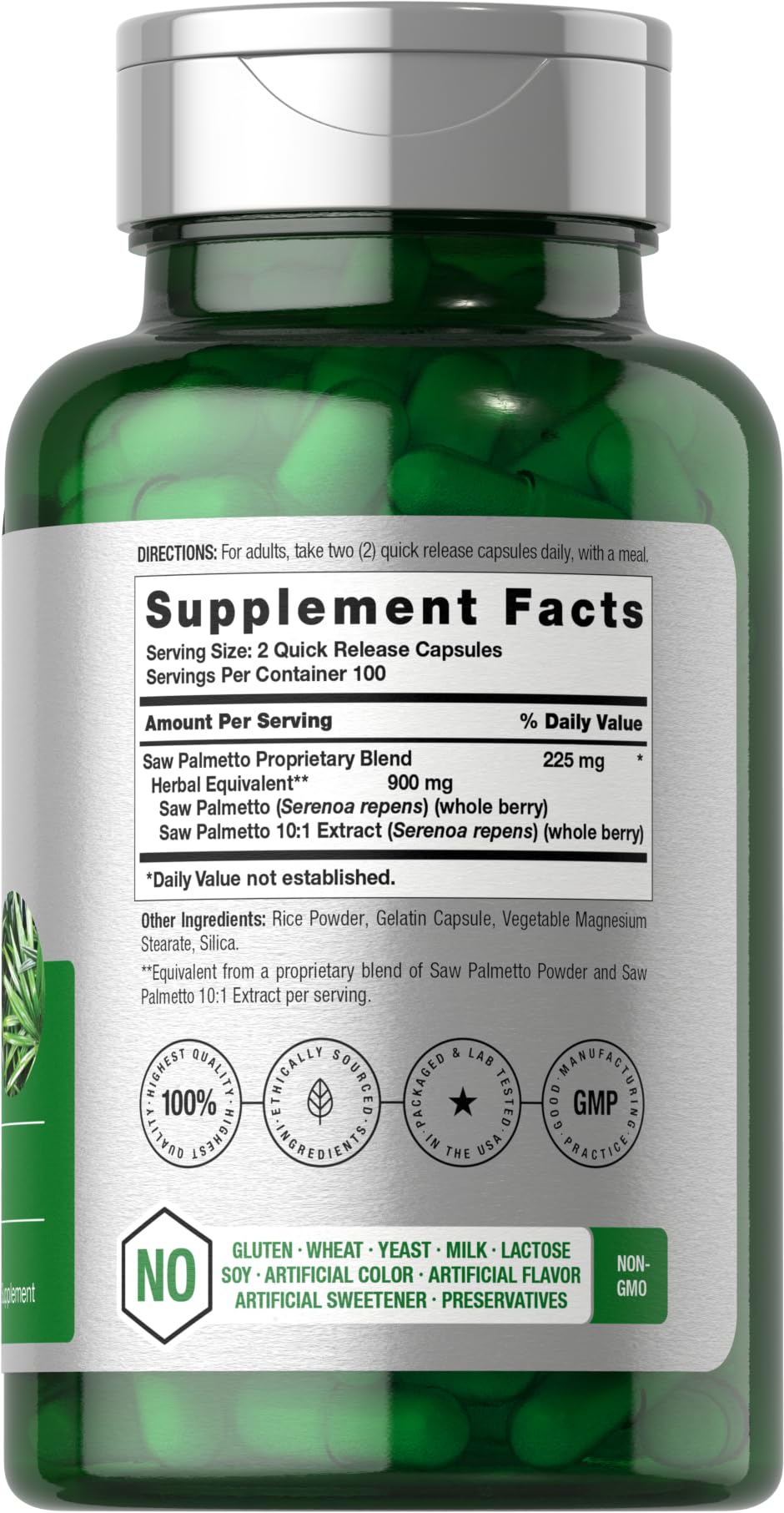 Horbaach Saw Palmetto Extract 900mg - 200 Capsules | Non-GMO, Gluten Free Supplement | Supports Prostate & Urinary Health | Made from Pure Saw Palmetto Berries | for Men's Wellness & Hair Growth Support
