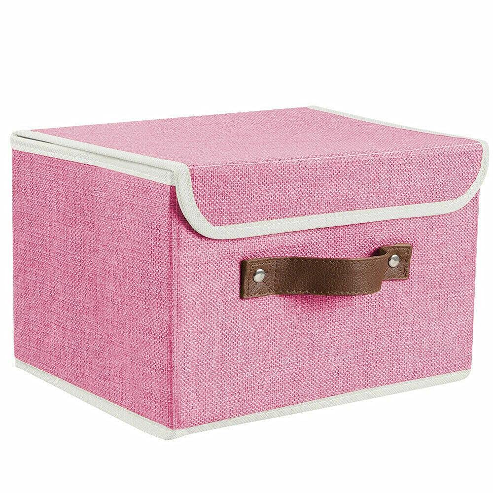 2-Pack Large Collapsible Storage Box with Lid - Foldable Linen Fabric Organizer Bin for Desk, Office, Pencil Case & Pen Holder - Perfect for Workspace Organization, Home Office & School Supplies Storage
