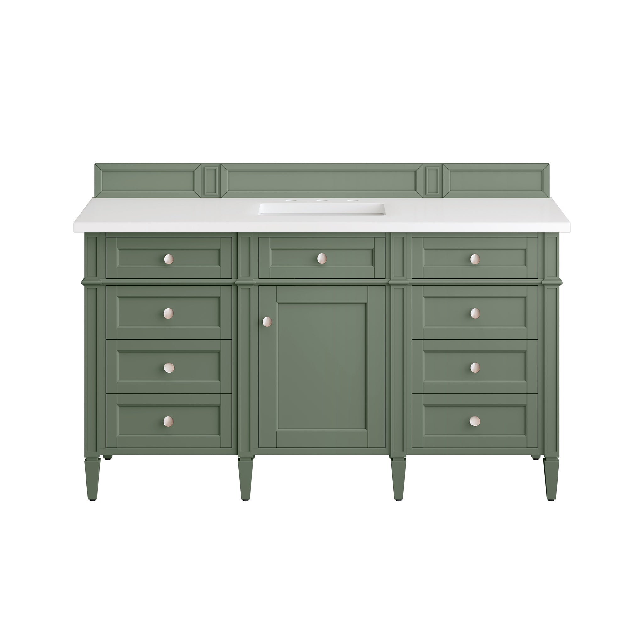 Brittany 60-Inch Single Bathroom Vanity in Smokey Celadon with 3CM White Zeus Quartz Top - Perfect for Modern Master Bathrooms & Powder Rooms