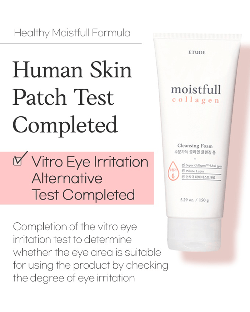 Etude House Moistfull Collagen Facial Cleanser - Hydrating & Renewing Foam Face Wash for Dry & Sensitive Skin | Korean Skincare for Daily Cleansing & Makeup Removal