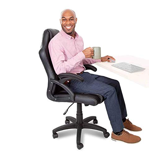 Ergonomic Office Chair with Lumbar Support - Adjustable Height & Reclining Back - Padded Seat & Headrest - Swivel Wheels - Faux Leather Desk Chair for Home & Office - Perfect for Long Work Hours, Gaming, and Remote Work (Black)