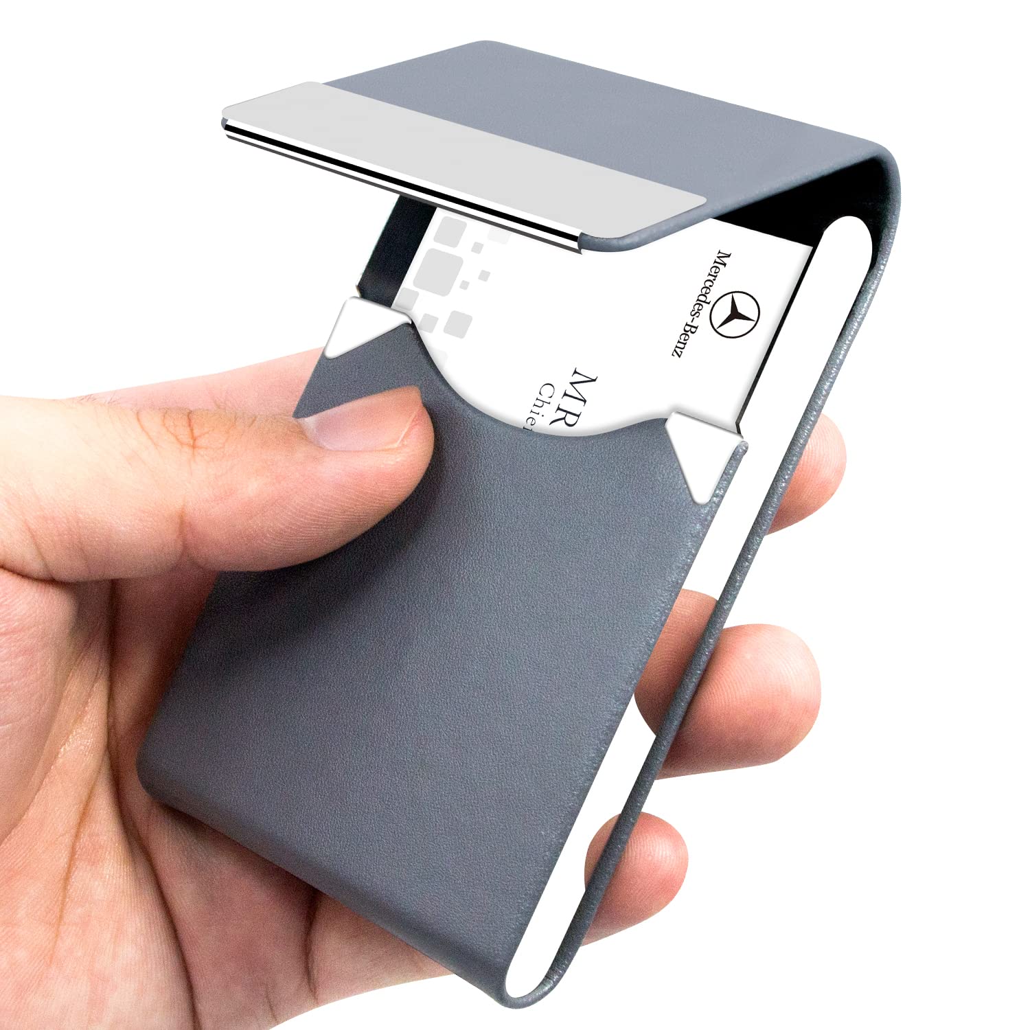 Premium PU Leather Business Card Holder - Slim Metal Pocket Card Case with Magnetic Closure for Professionals (Y-Gray) | Perfect for Networking Events, Business Meetings & Office Organization
