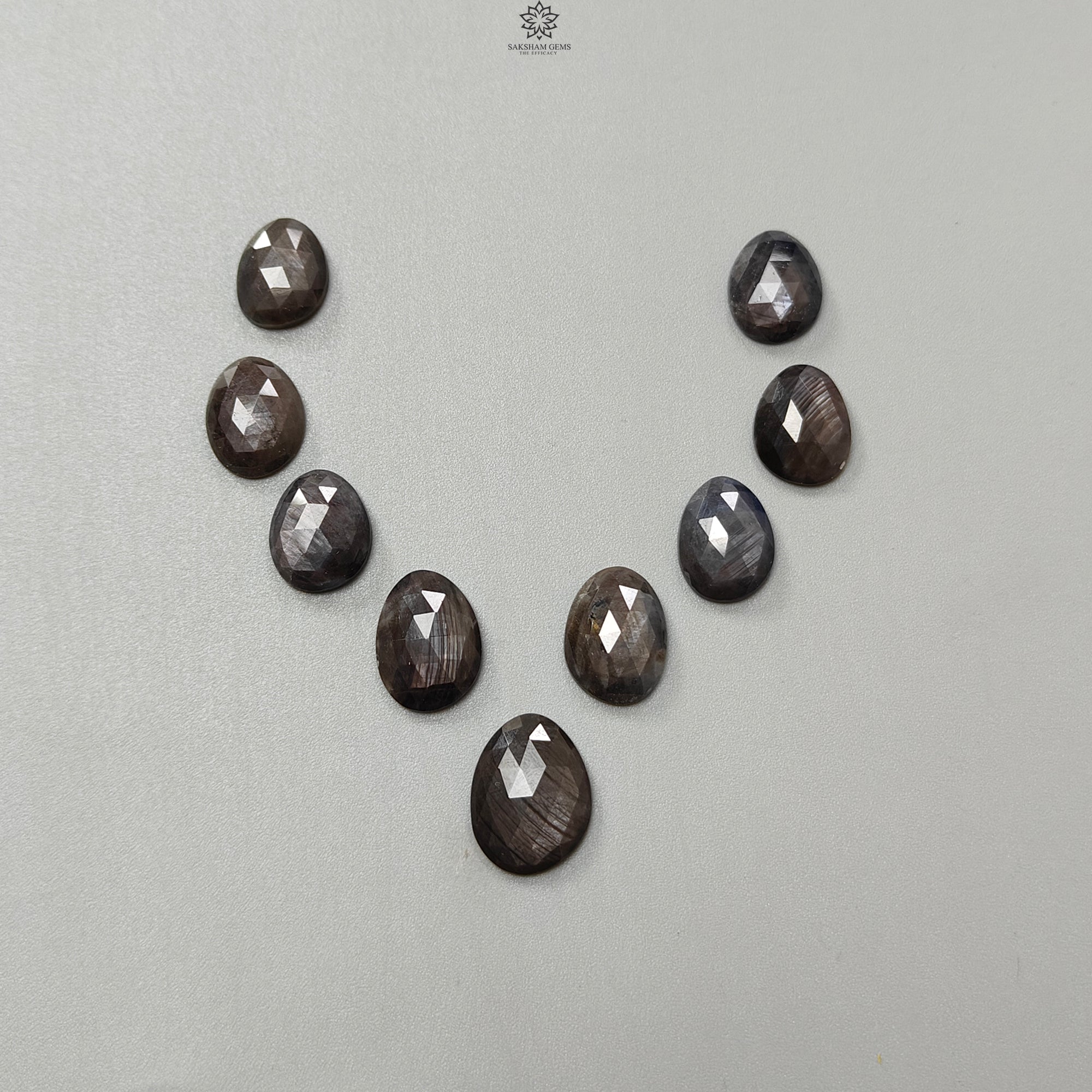 Natural Untreated Golden Brown & Silver Gray Sapphire Gemstone Rose Cut Slices - Faceted Egg Shape 9pcs Lot for Jewelry Making (Perfect for Rings, Necklaces, Earrings & DIY Craft Projects)