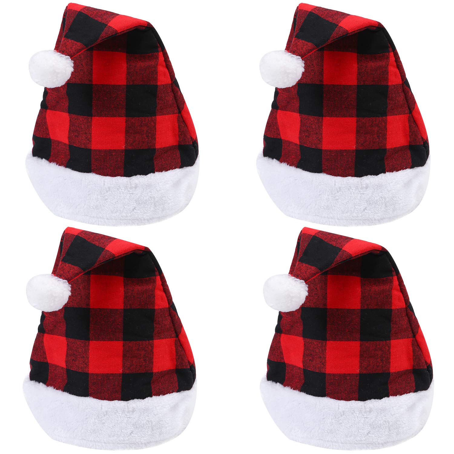 Red and Black Buffalo Plaid Santa Hat with White Cuffs - Soft Plush Christmas Hat for Adults & Kids | Perfect for Holiday Parties, Christmas Photos & Festive Gatherings