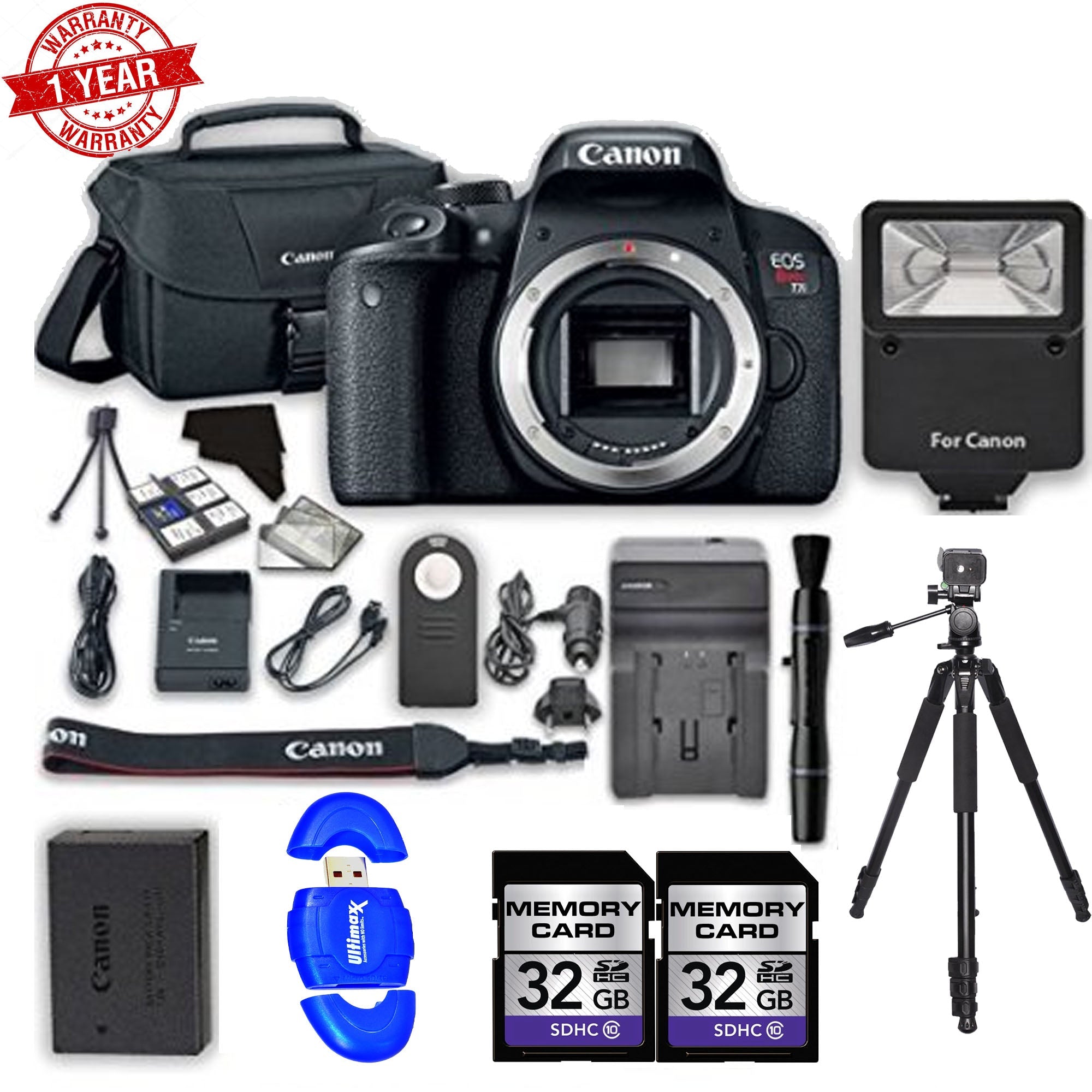 Canon EOS Rebel T7i/800D DSLR Camera Body Only with 2x 32GB Class 10 SD Memory Cards - Perfect for Travel Photography, Vlogging & Professional Shoots