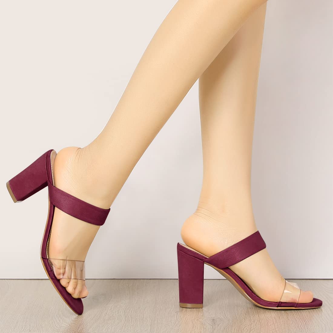 Allegra K Women's Dual Clear Strap Block Heel Slide Sandals - Comfortable Summer Dress Shoes for Weddings, Parties & Office Wear