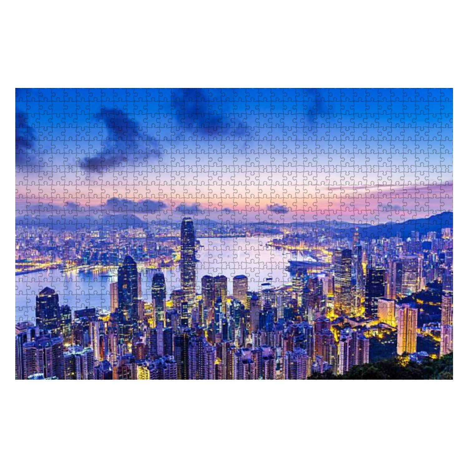 1000-Piece Wooden Jigsaw Puzzle - Hong Kong Skyline at Dawn | Educational DIY Toy for Kids & Adults | Home Decor & Stress Relief