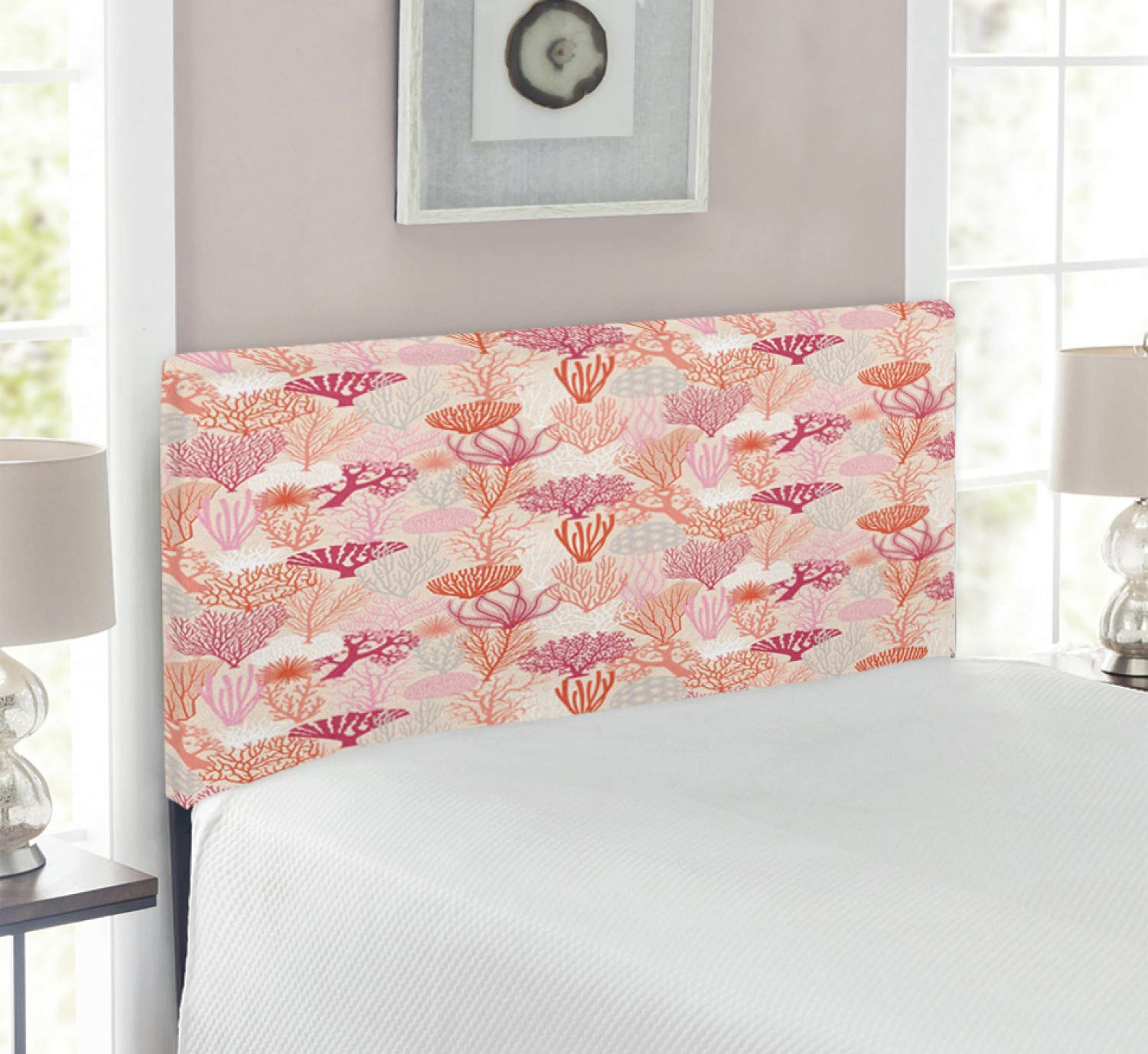 Ambesonne Coral Headboard - Upholstered Decorative Metal Bed Frame with Memory Foam, Twin Size, Multicolor Underwater Wildlife Ocean Theme | Perfect for Beach House, Coastal Decor & Aquatic Bedroom Design