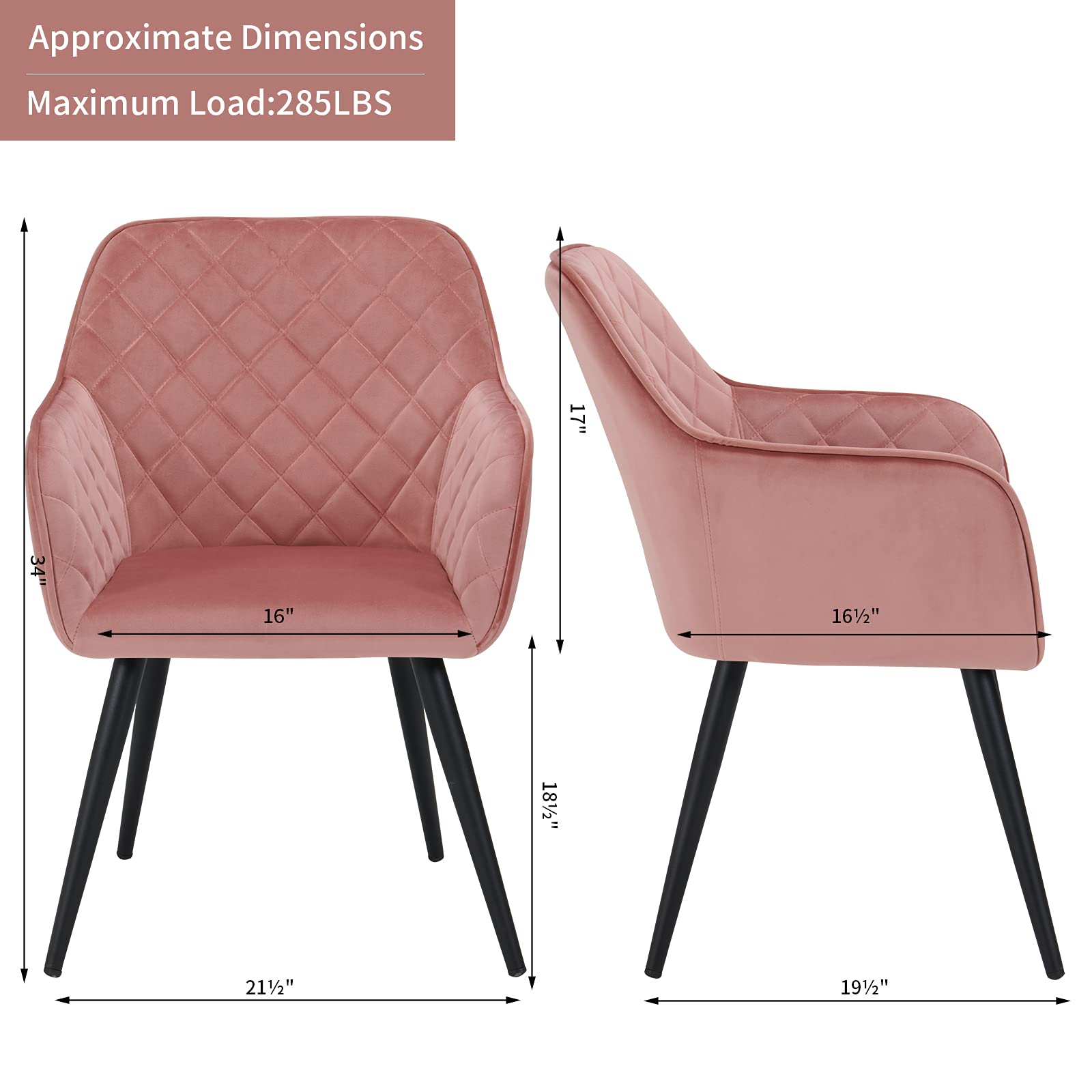DUHOME Mid-Century Modern Accent Chair with Armrests - Velvet Upholstered Lounge Chair for Living Room, Bedroom & Reception - Sturdy Metal Frame, Padded Seat, Easy Assembly (Pink) - Perfect for Relaxing, Reading & Stylish Home Decor