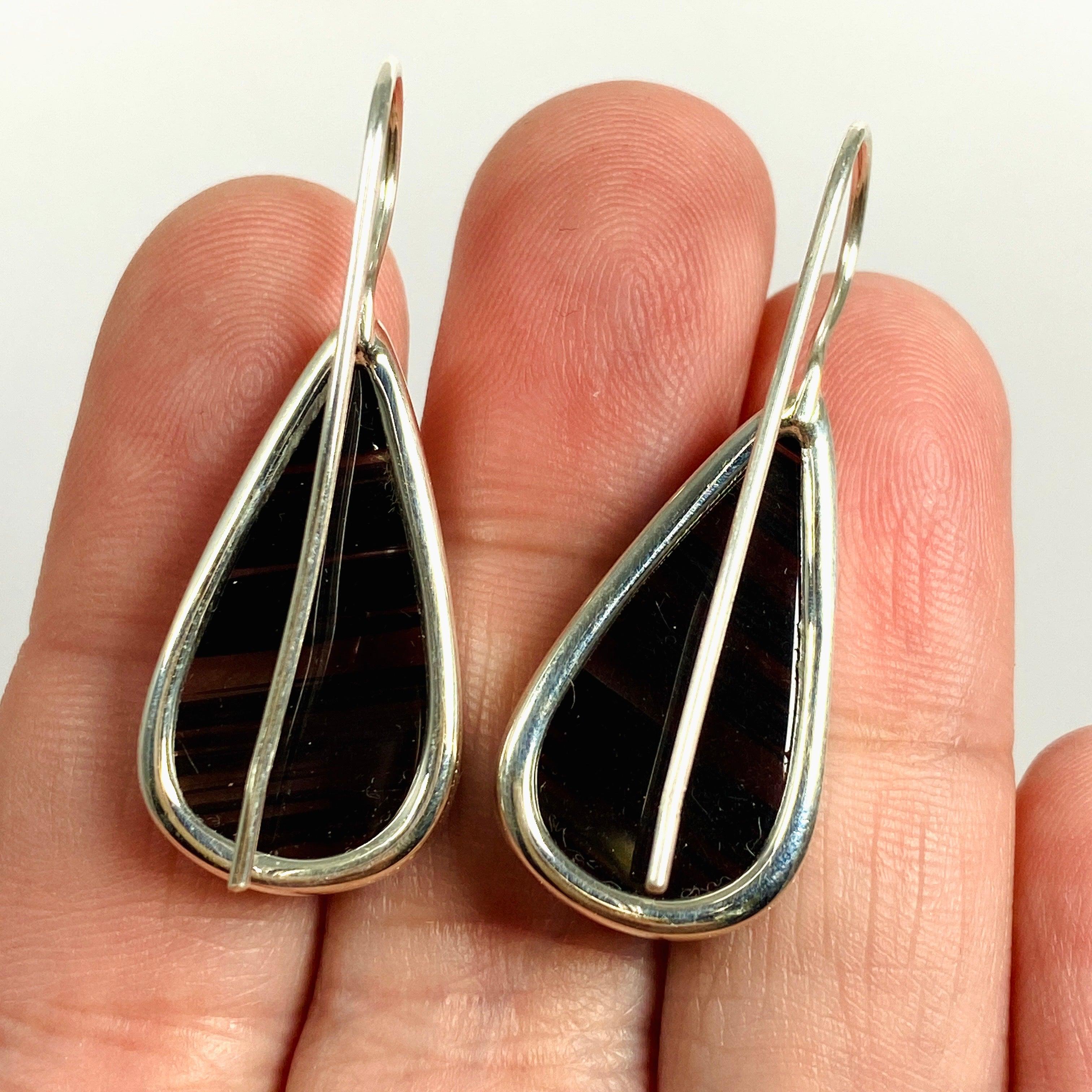 Midnight Obsidian Teardrop Earrings with Fixed Hook - Elegant Black Gemstone Jewelry for Women - Perfect for Evening Parties, Weddings & Special Occasions