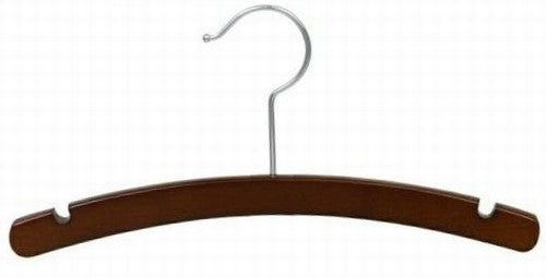 Premium Walnut & Chrome 14-Piece Arched Wooden Hangers for Junior Dresses & Shirts - Space-Saving Closet Organizer for Kids' Wardrobe