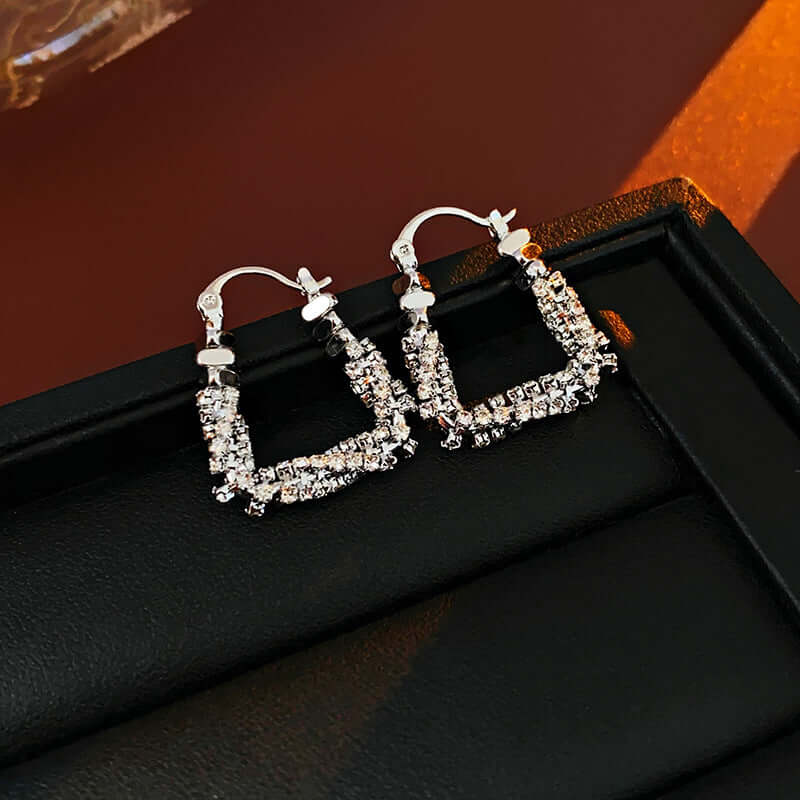 U Shaped Trillion Gold Beads Lever Back Hoop Earrings for Women | Elegant Party & Wedding Jewelry Gift | R1249