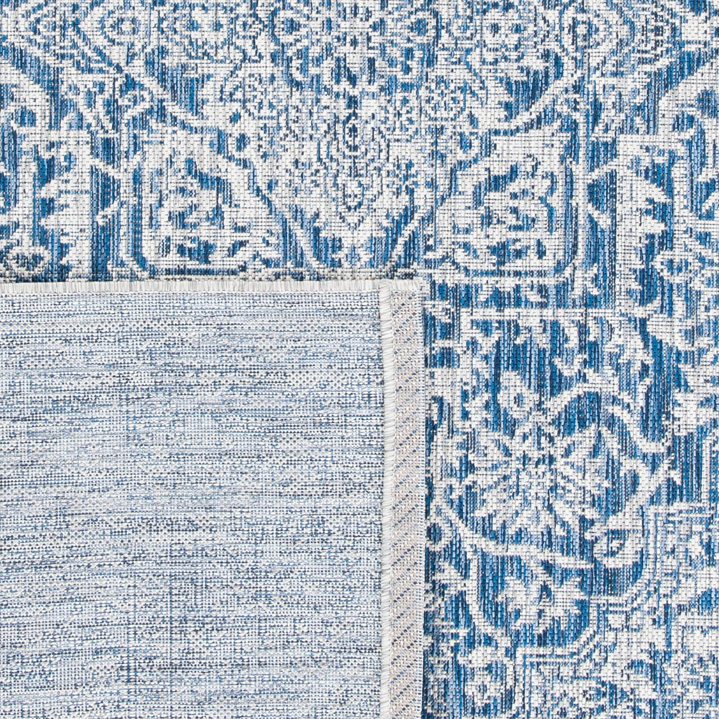 SAFAVIEH Courtyard Collection 9' x 12' Light Grey/Navy Indoor Outdoor Waterproof Rug - Easy to Clean, Stain Resistant for Patio, Backyard, Mudroom, Deck & Poolside Use