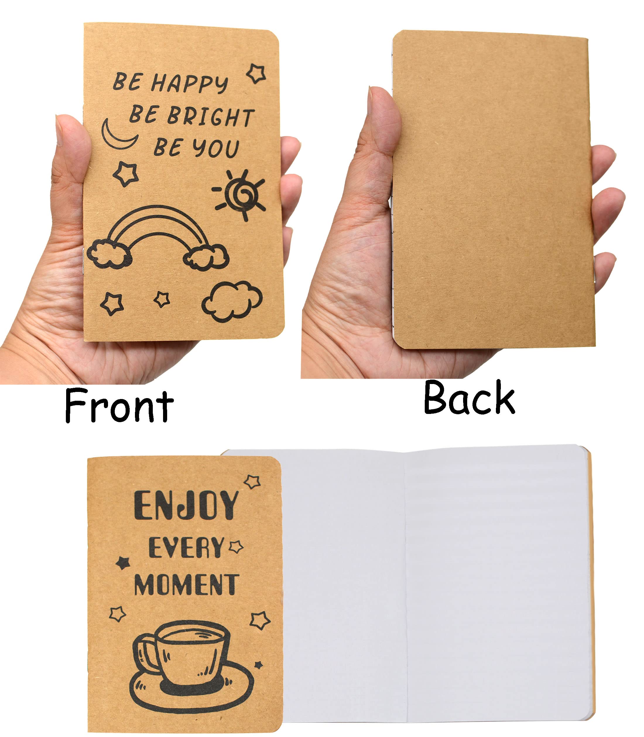 Inspirational Kraft Paper Notebooks - Mini Happy Journal Notepads Bulk (48pcs, 6 Styles, Brown Blank Pages) for School, Office, Home, Coworkers & Travel - Perfect Gift & Daily Motivation Supplies | Great for Journaling, Note-Taking & Thought Organization