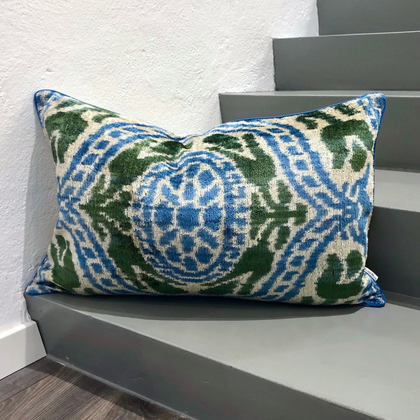 Luxury Velvet Ikat Cushion Cover - Olive Green Bohemian Decorative Throw Pillow | Perfect for Sofa, Bed, Living Room & Home Decor