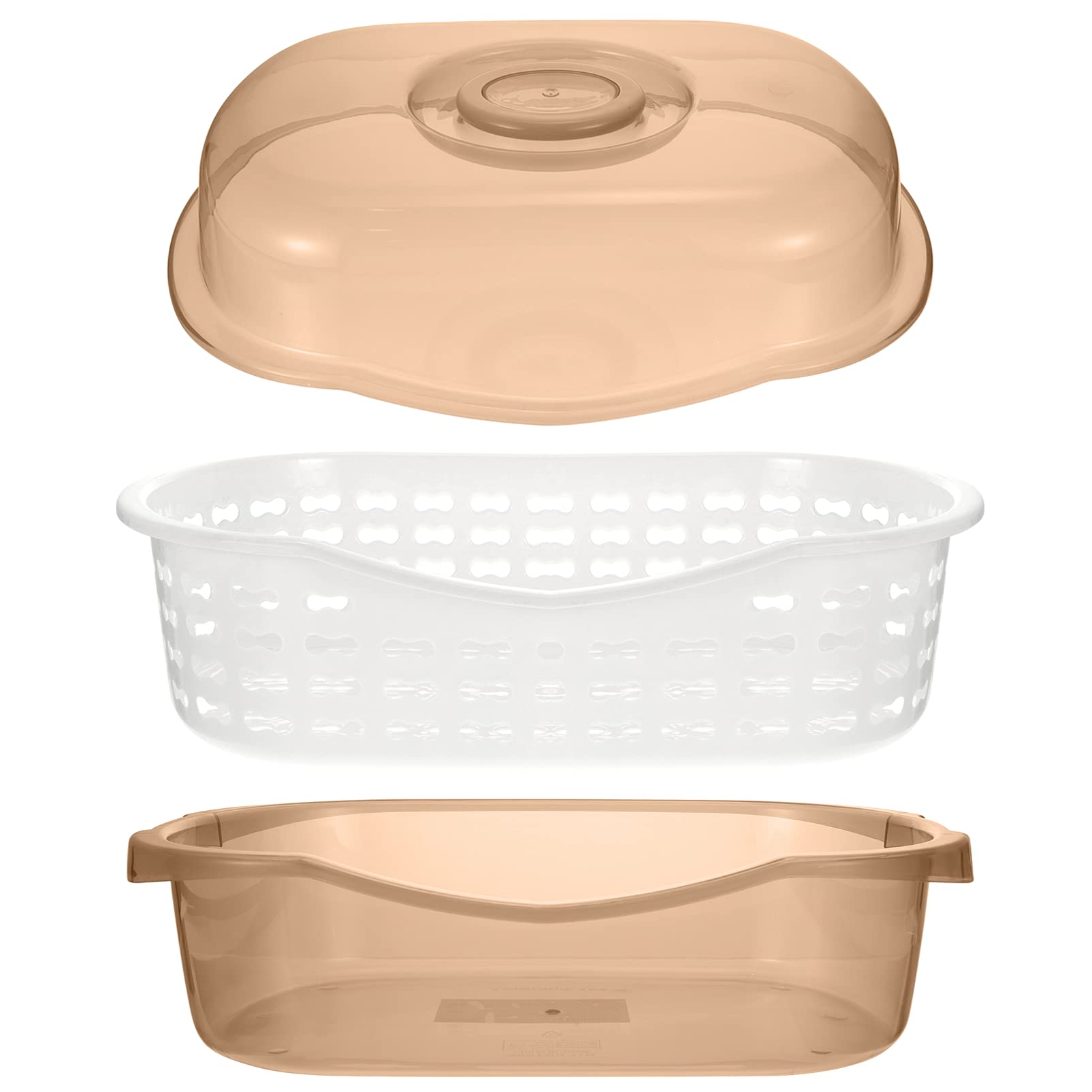 3-in-1 Cabilock Kitchen Strainer Colander Set with Detachable Filter Basket & Lid - Vegetable Washer Bowl, Dish Tub, Sink Storage Container for Fruits, Plates, Pans & Baby Bottles (Khaki) - Perfect for Meal Prep, Dish Drying & Organized Kitchen Storage
