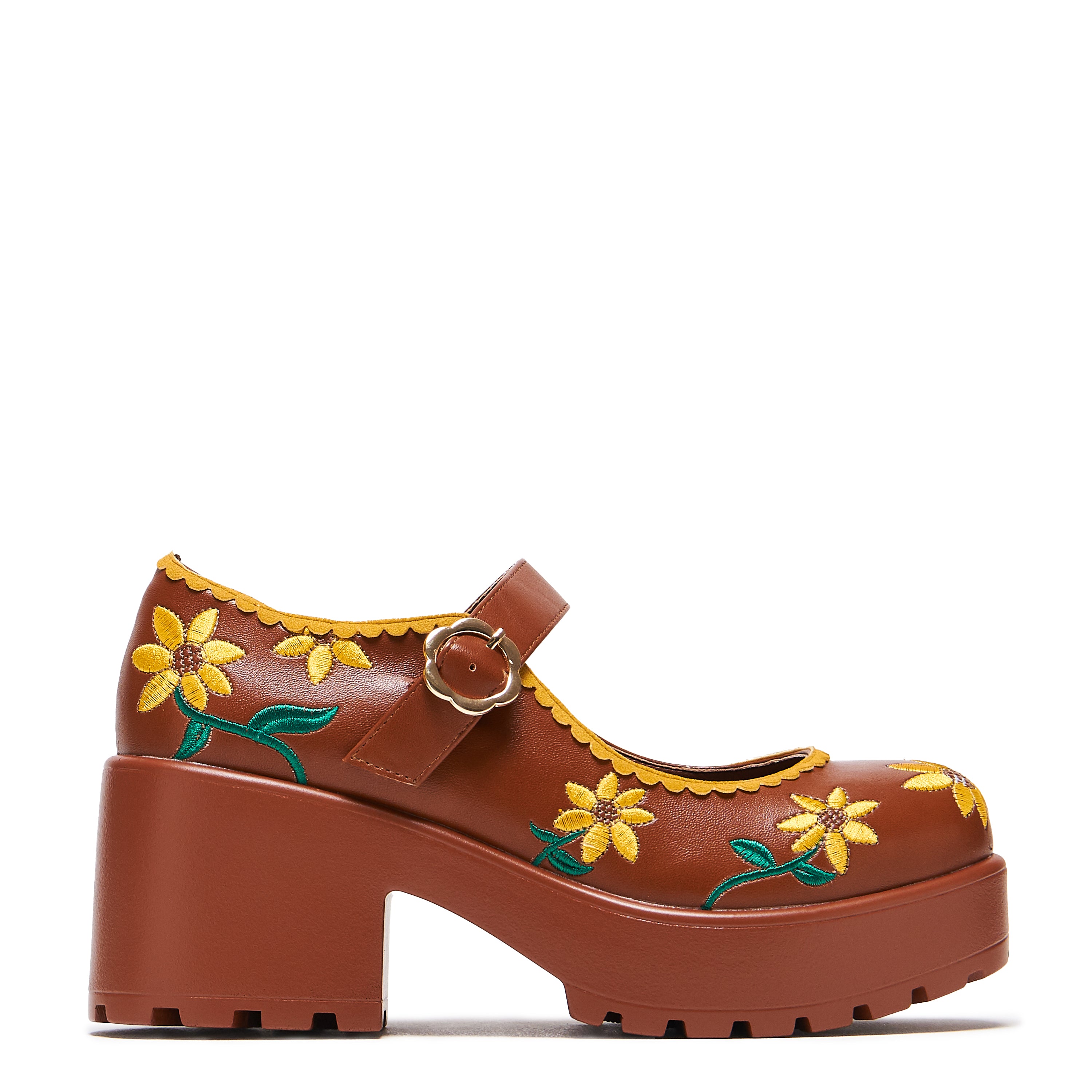 Tira Brown Mary Janes Women's Shoes - Sunflower Edition | Comfortable & Stylish Flats for Work, Casual Wear & Special Occasions