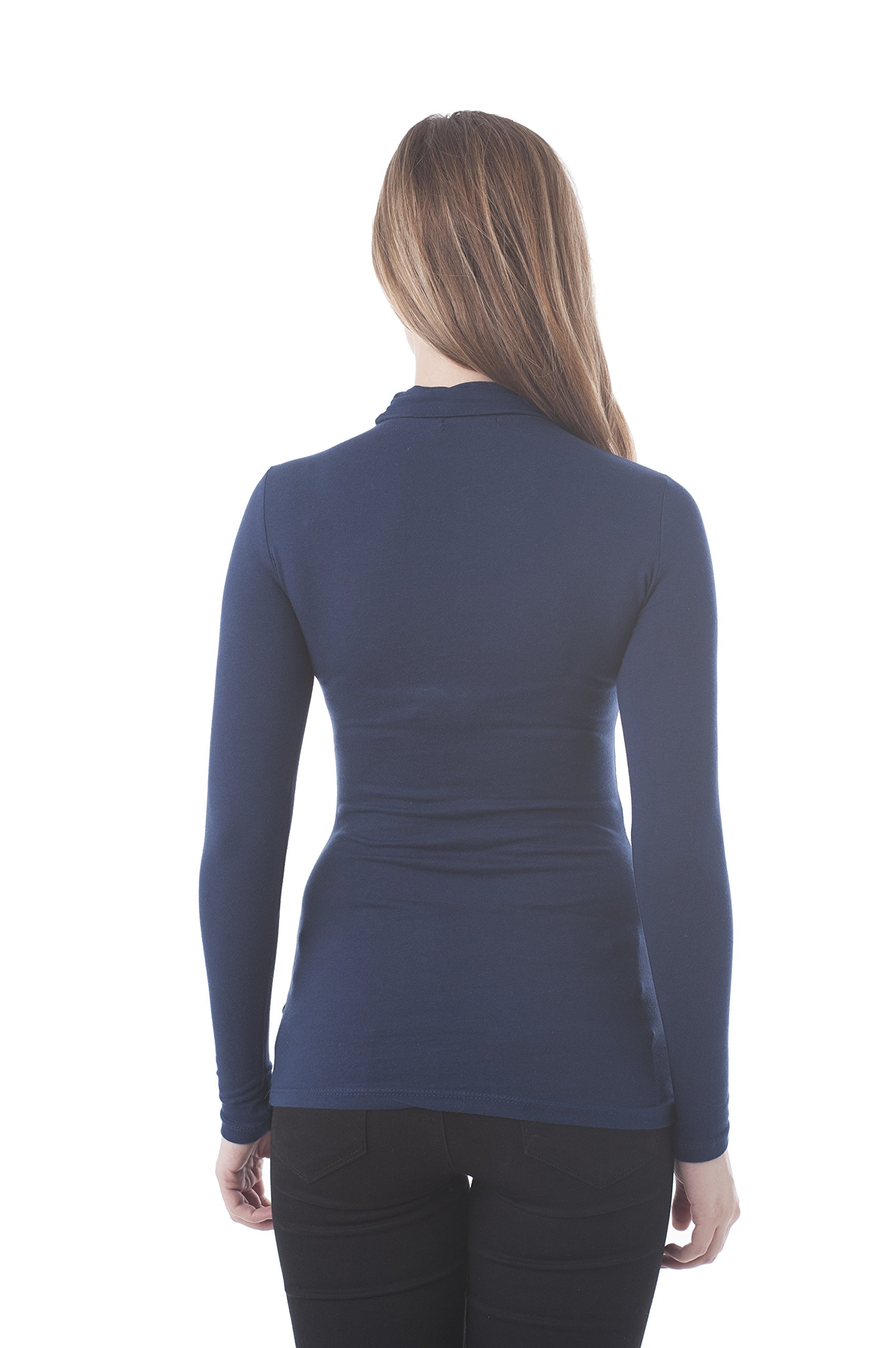 Women's Long Sleeve Plain Funnel Neck T-Shirt - Soft Stretchy Casual Blouse for Everyday Wear, Work & Layering