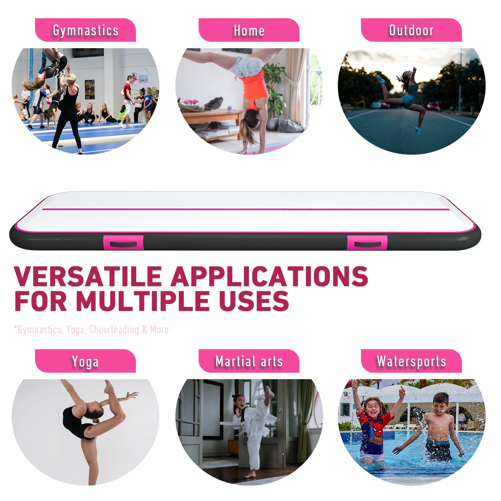 BEYOND MARINA 4/8 Inch Thick Inflatable Air Gymnastics Tumble Track Mat - 10ft/13ft/16ft/20ft Sizes for Home Training, Cheerleading, Yoga & Water Exercises - Includes Electric Pump - Perfect for Indoor/Outdoor Fitness & Kids Play