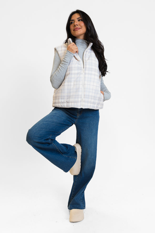 Beige Plaid Puffer Vest for Women - Cozy Winter Fashion Outerwear | Perfect for Outdoor Activities, Casual Wear & Layering