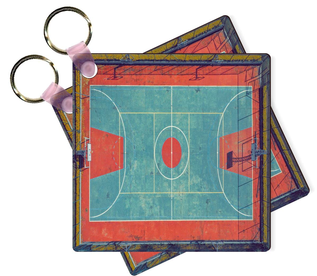 Orange Basketball Keychains - 2.25 Inch Square Key Rings for Sports Fans & Gifts