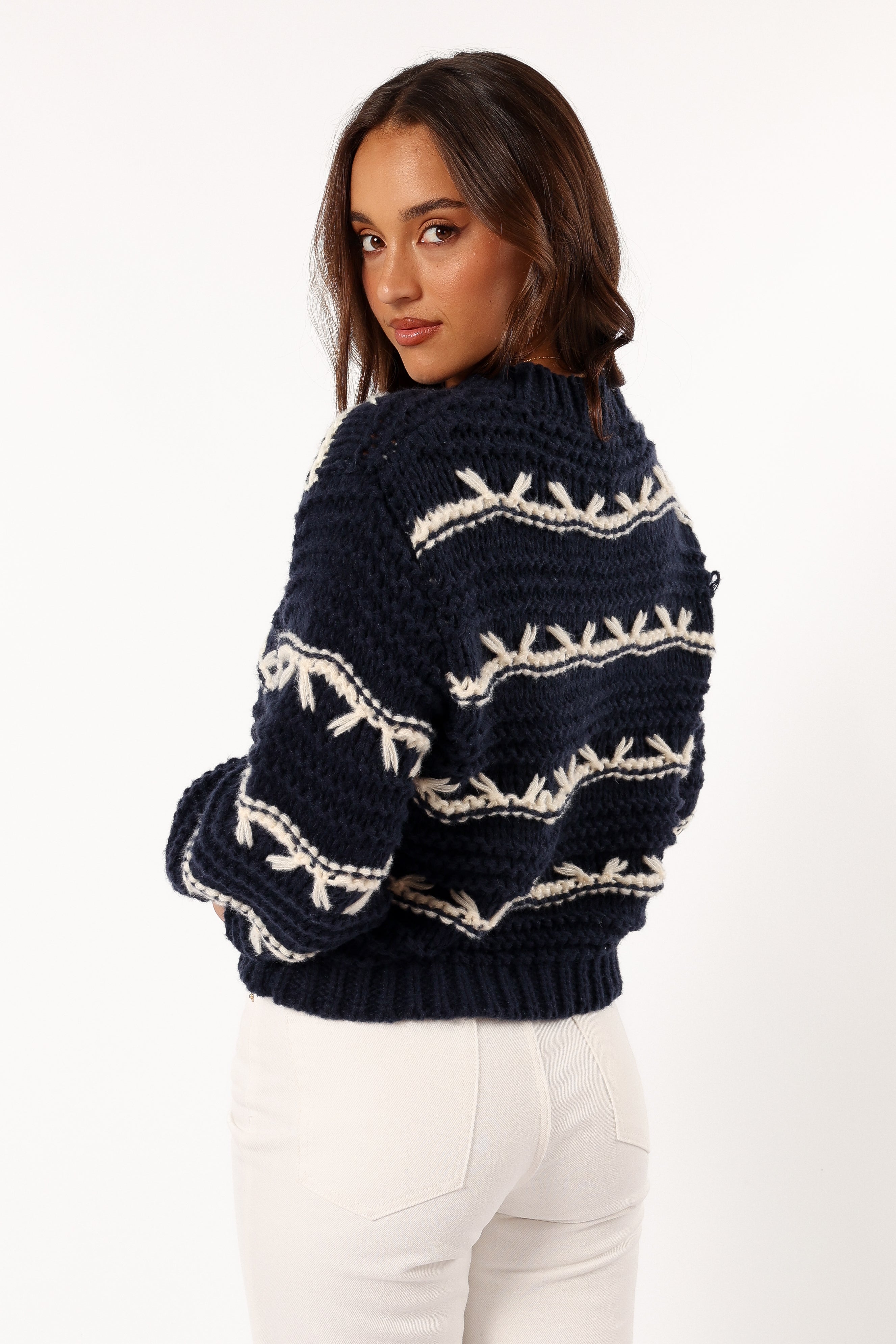Bryony Knit Sweater for Women - Soft Navy Blue Pullover - Cozy Winter & Fall Fashion - Perfect for Casual Outfits, Office Wear & Holiday Gatherings