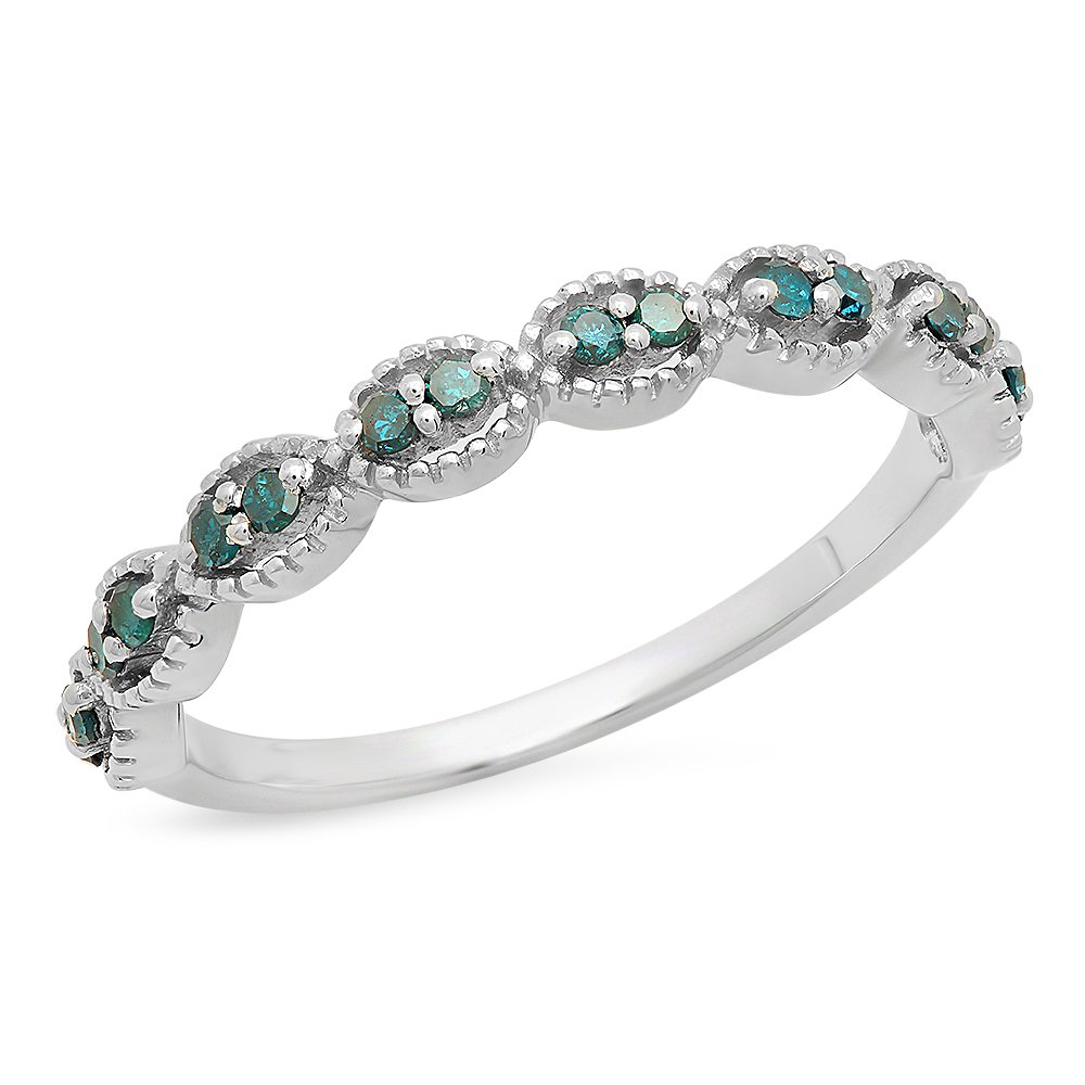 Dazzlingrock 0.20 Carat Round Blue Diamond Stackable Wedding Band for Women - Sterling Silver Anniversary Ring - Perfect for Bridal Sets, Engagement Stacking & Special Occasion Gifts
