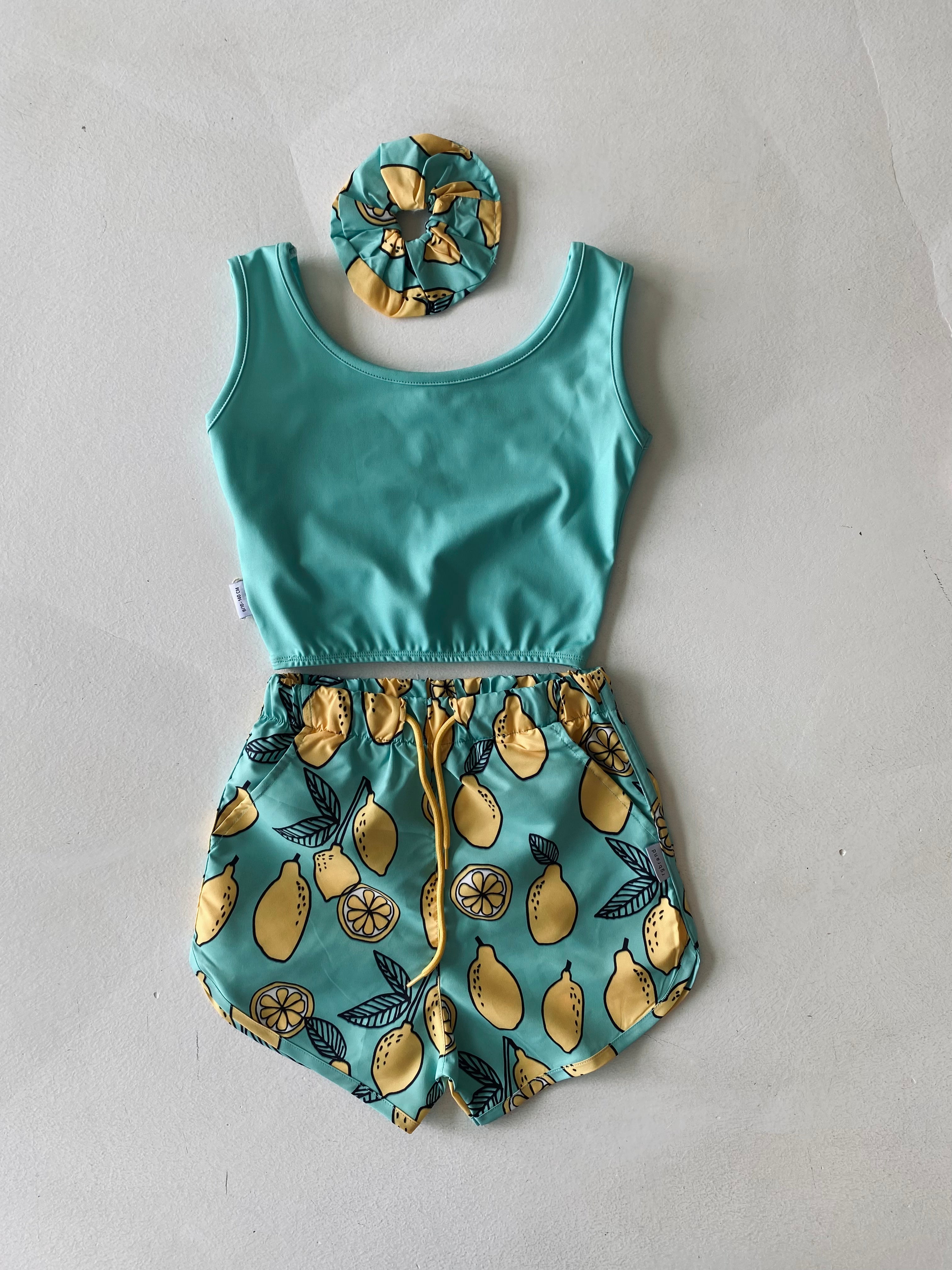 Lemon Print 2-Piece Swimsuit Set with Headband for Girls 9-15 Years | Quick-Dry Fabric | Beach, Pool & Summer Vacation Outfit