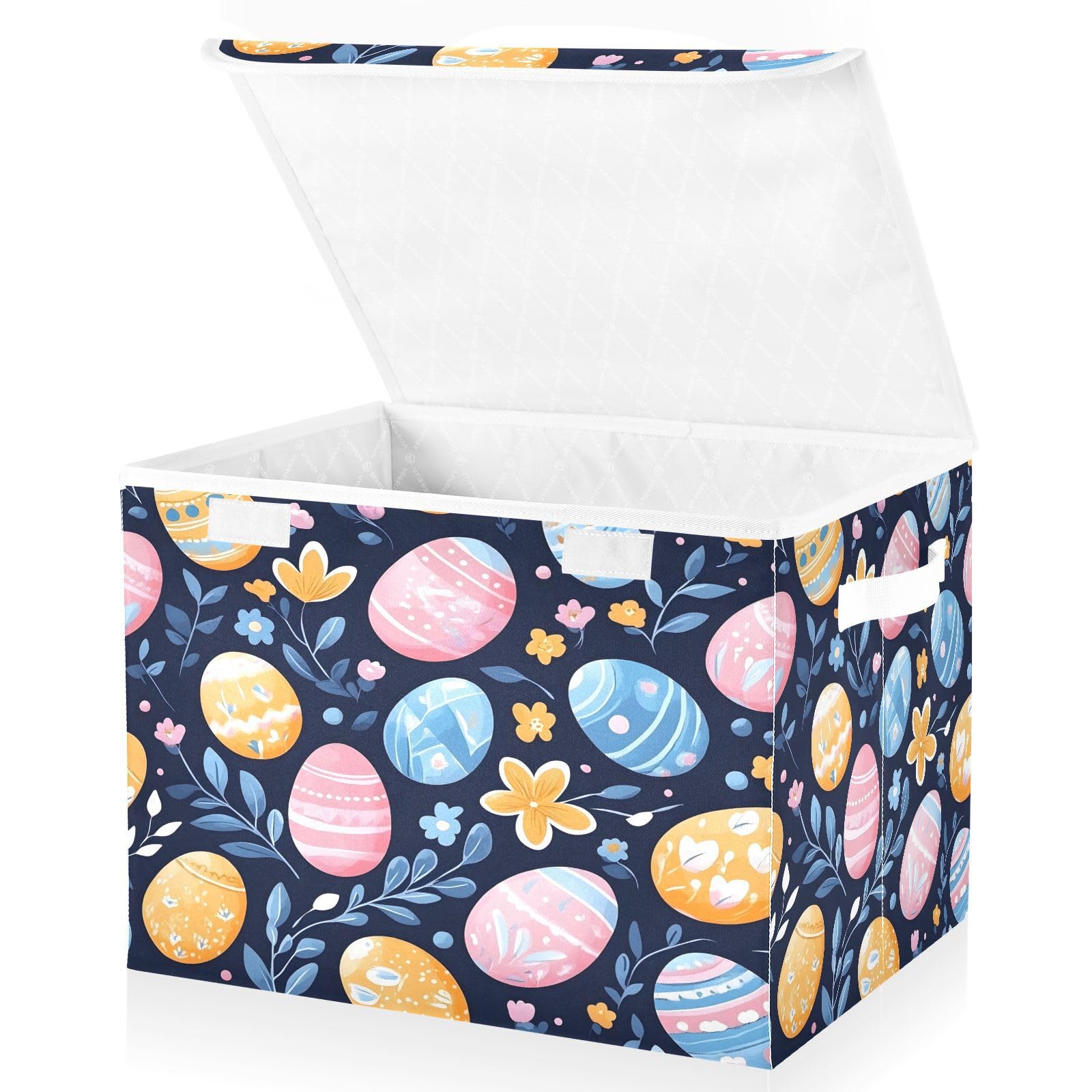 Foldable Fabric Storage Bins with Lids - Collapsible Easter Egg Pattern Organizer Baskets for Home, Bedroom, Closet & Office Organization | Perfect for Seasonal Decor, Toy Storage & Space Saving Solutions