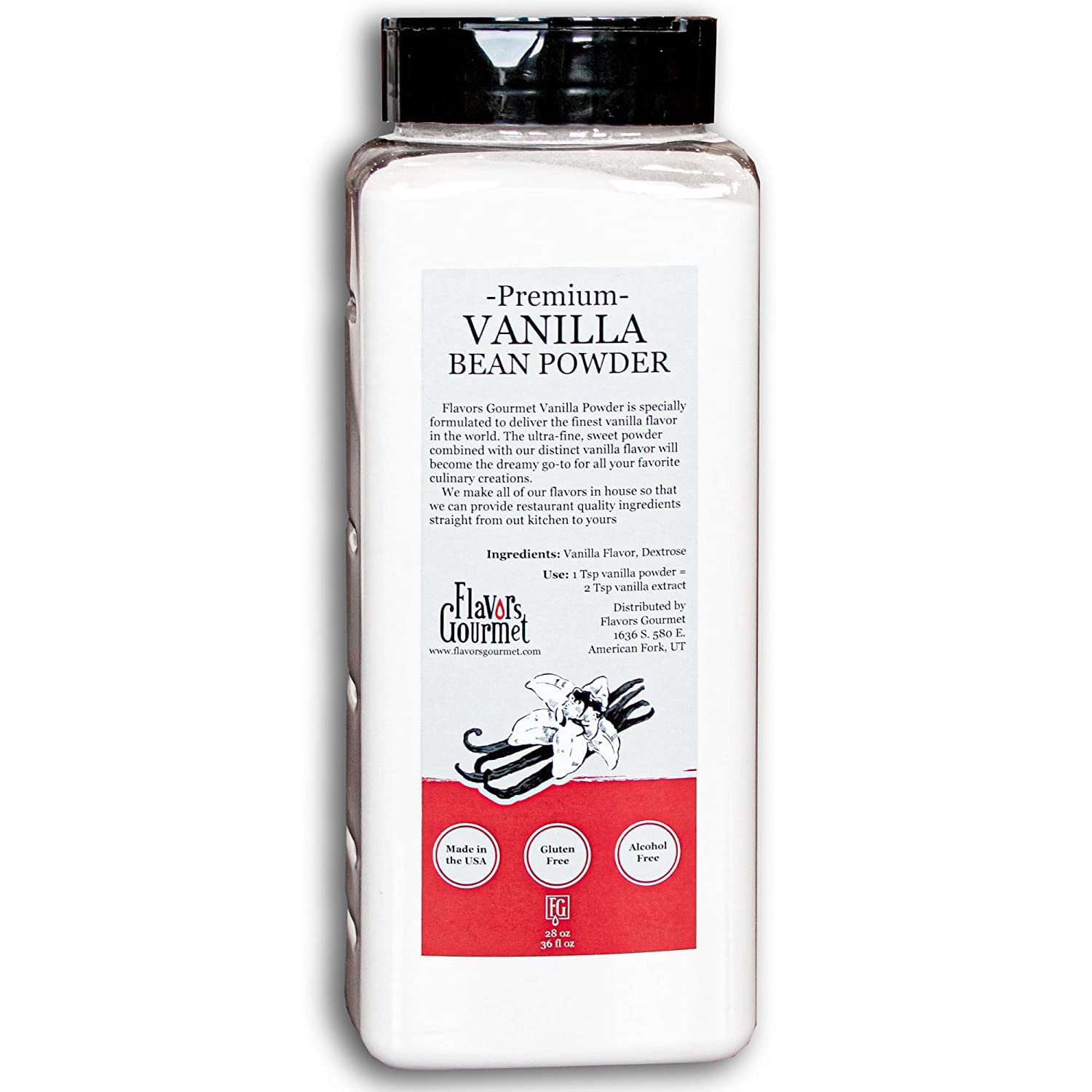 Premium Vanilla Bean Powder 28 oz - Pure, Gluten-Free & Alcohol-Free Vanilla Flavoring for Baking, Smoothies & Coffee - Gourmet Baking Ingredient & Drink Enhancer - Perfect for Desserts, Lattes & Homemade Treats