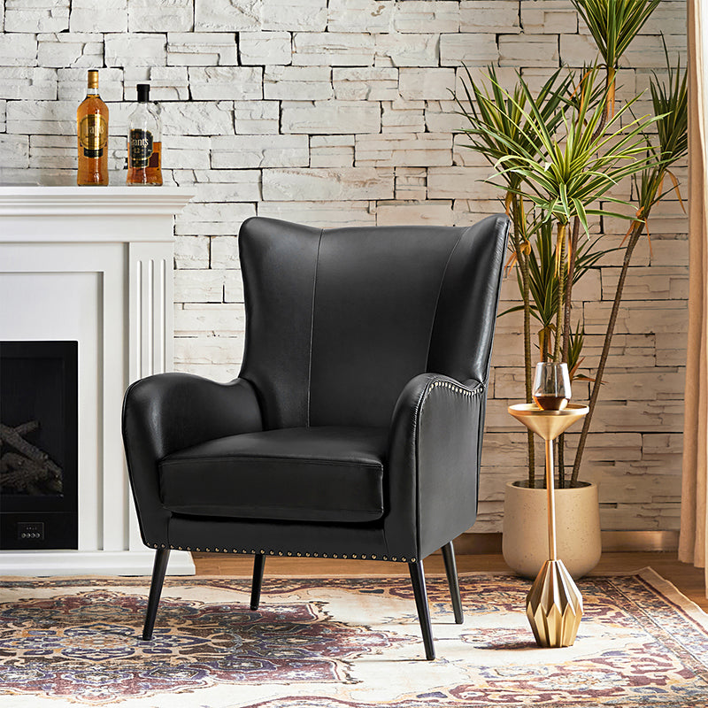 Stylish Shepherd Wingback Vegan Leather Armchair - Modern PU Leather Accent Chair for Living Room, Bedroom & Office - Comfortable Mid-Century Design with Optional Types