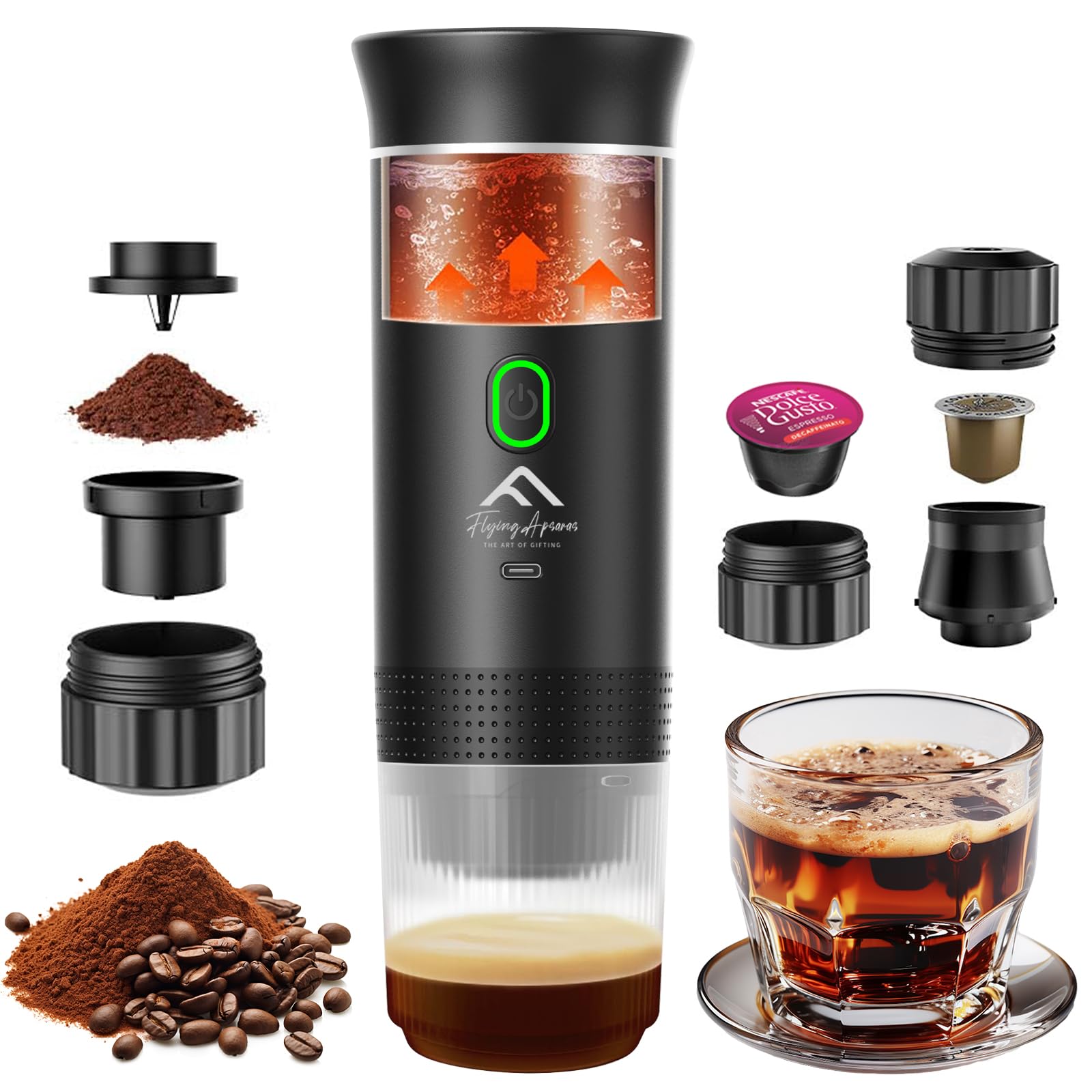 Portable Espresso Maker - 20 Bar Mini Electric Coffee Machine, 3-in-1 Travel Coffee Maker for Ground Coffee & Capsules (NS & DG Compatible) | Perfect for RV Trips, Camping, Hiking & Car Travel