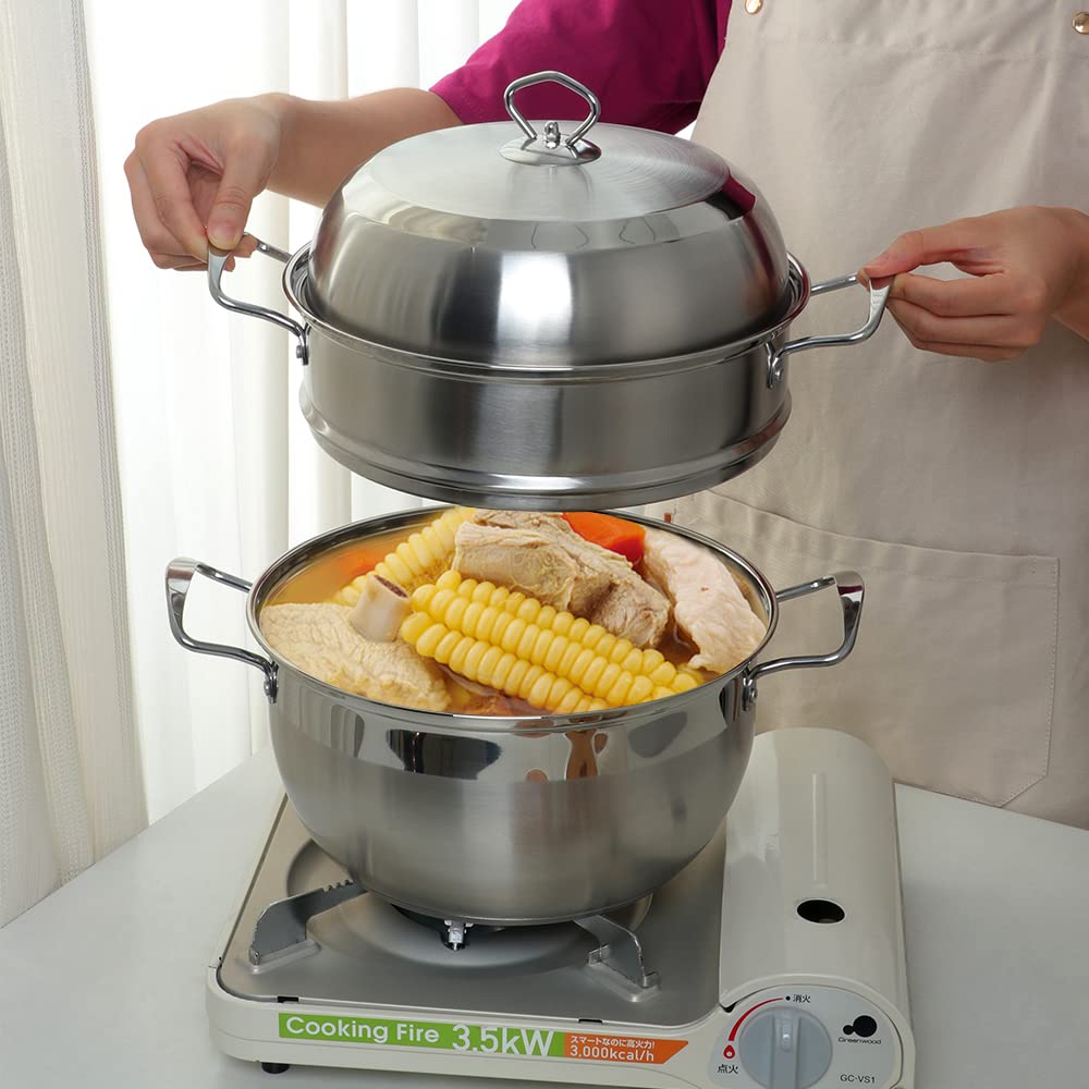 Premium Stainless Steel Steamer Cookware Set - 3-Piece Multi-Layer Steamer Pot for Vegetables, Dumplings, Seafood & More - Silver Finish - Perfect for Healthy Cooking, Meal Prep & Asian Cuisine