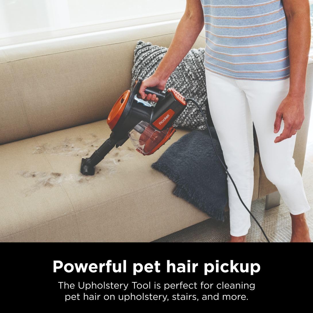 Shark Rocket HV301 Ultra-Light Corded Bagless Vacuum Cleaner for Carpet & Hard Floor - Powerful Suction, Swivel Steering, Gray/Orange - Perfect for Home, Apartment, Pet Hair & Car Cleaning