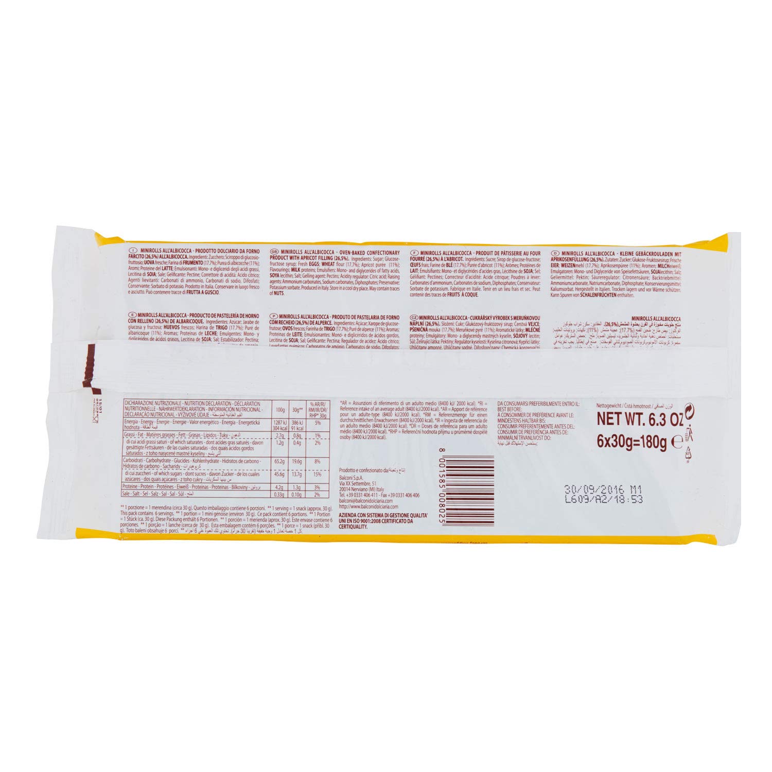 Balconi Mini Rolls Apricot - Delicious Italian Snack Cakes with Real Apricot Filling | Perfect for Breakfast, Snacks & Desserts | Imported from Italy