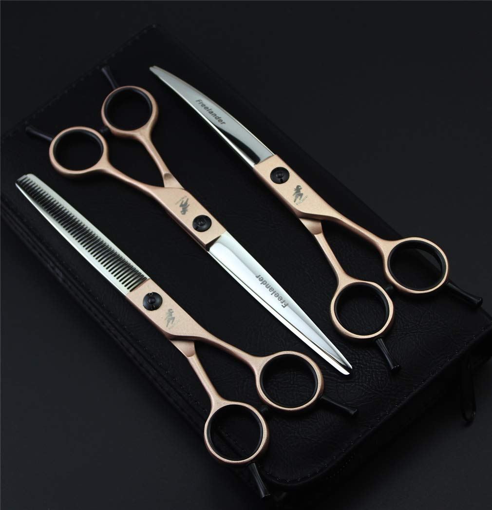 Professional 7-Inch Stainless Steel Pet Grooming Scissors Set - 3-Piece Dog Grooming Kit with Straight, Thinning & Curved Scissors for Body, Face, Ears, Nose & Paws | Perfect for Professional Groomers & Pet Owners at Home