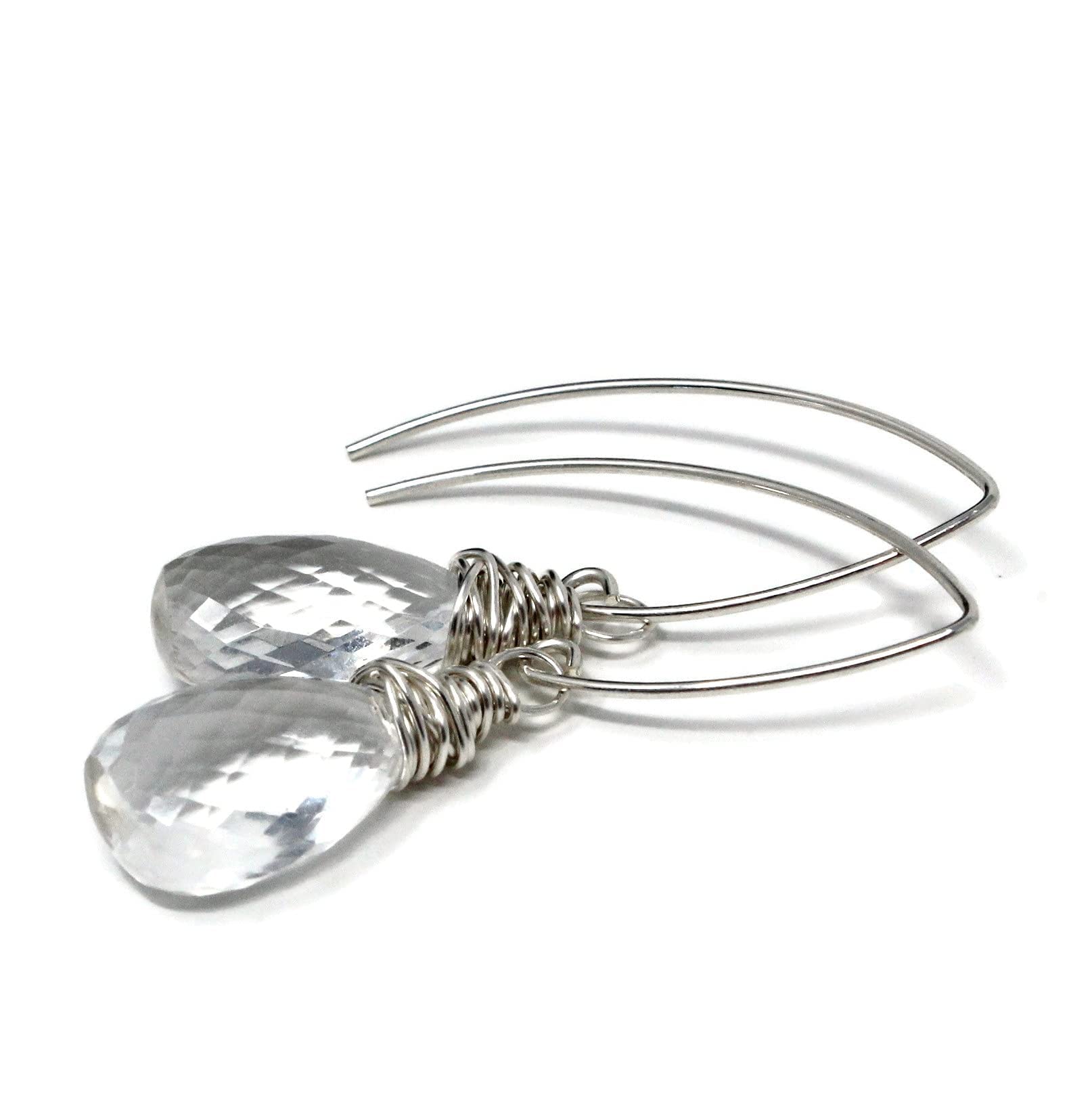 Arched Crystal Quartz Earrings - Sterling Silver Dangling Drop Earrings for Women | Elegant Boho Jewelry for Parties, Weddings & Everyday Wear