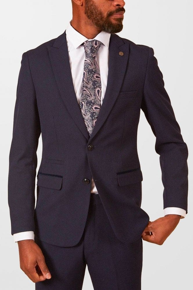 Marc Darcy Bromley Navy Check Blazer for Men - Classic Slim Fit Business Jacket - Perfect for Office, Weddings & Formal Events