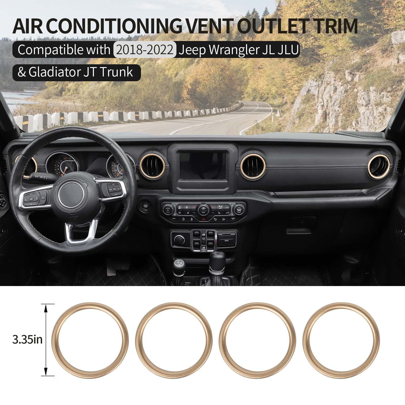 Jeep JL Dash AC Vent Outlet Bezel & Ventilation Grille Trim - Compatible with 2018-2023 Jeep Wrangler JL/JLU & Gladiator JT - Gold Aluminum Alloy Interior Accessory - Perfect for Off-Roading & Custom Jeep Upgrades