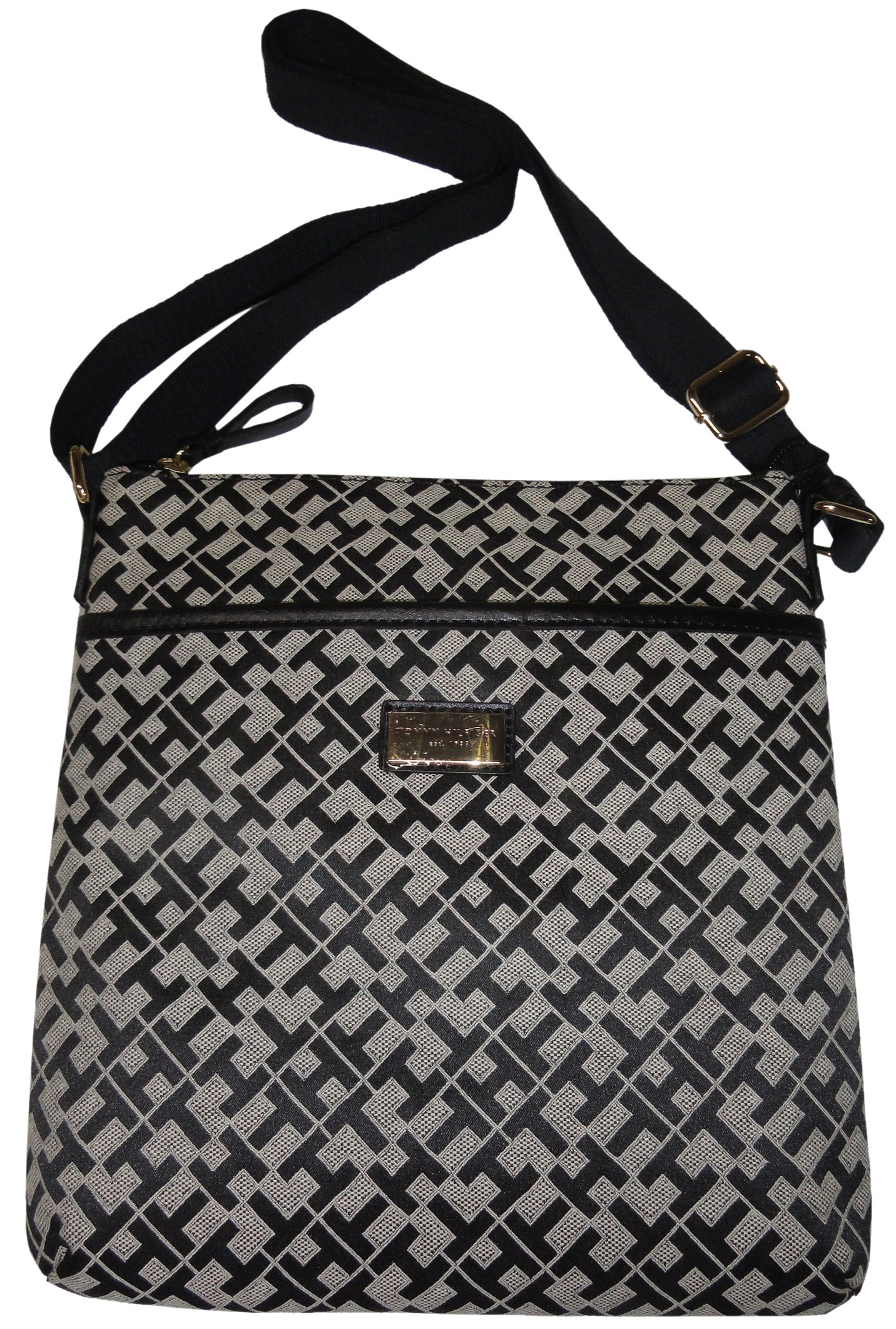 Tommy Hilfiger Women's Medium Crossbody Bag - Black & White Leather Purse for Everyday Use, Travel & Shopping | Stylish Shoulder Handbag