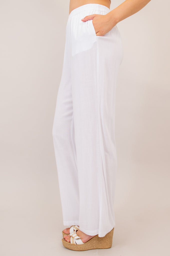 Bella Women's Linen Bamboo Pants - White | Comfortable & Breathable for Summer, Travel & Casual Wear