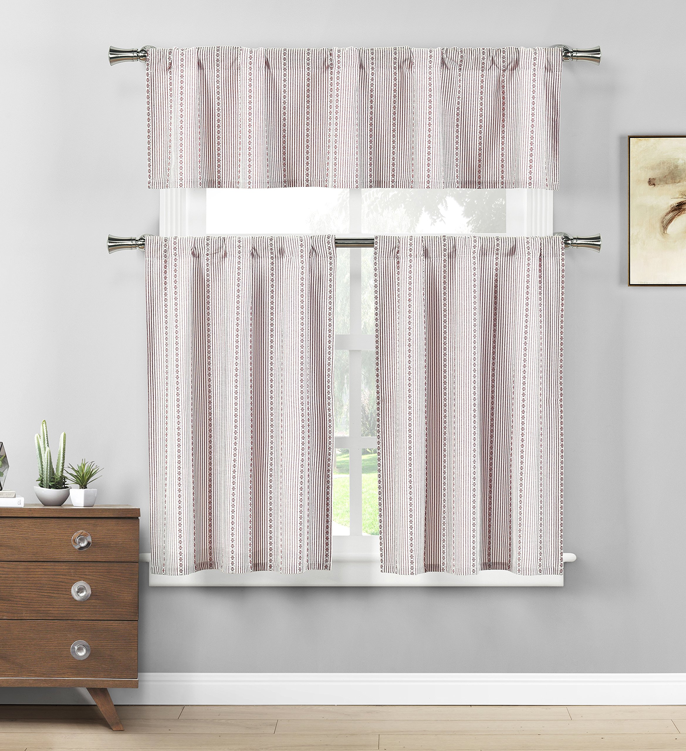 Duck River Textile Kylie Kitchen Curtains Burgundy & White - Elegant Window Treatments for Farmhouse & Modern Kitchens