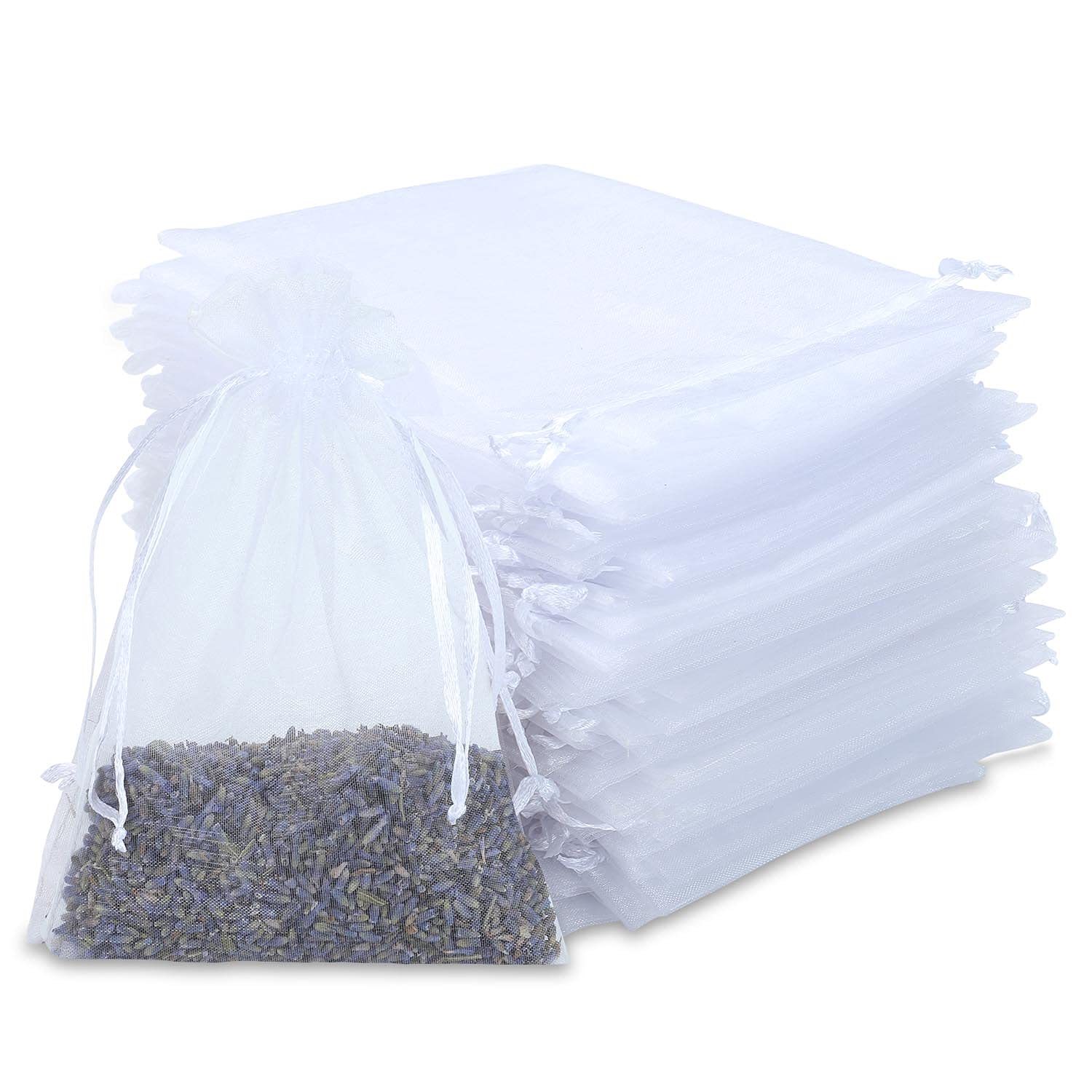 Kslong 100PCS 3x4 Inch Small Mesh Drawstring Bags - Sheer Organza Jewelry Gift Bags for Wedding Favors, Party Supplies, Candy Packaging & Small Business (White) | Perfect for Bracelets, Rings, Candies & DIY Crafts