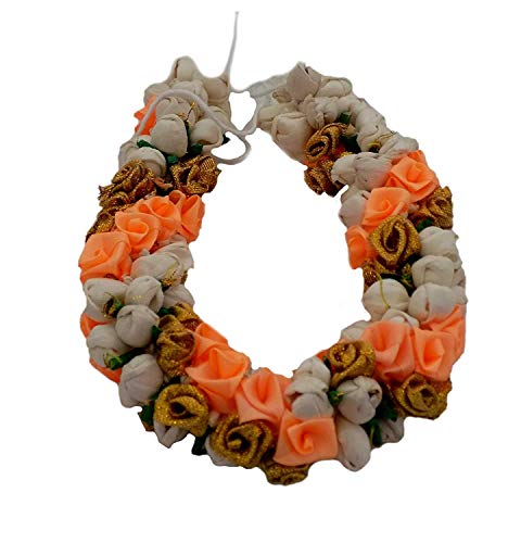 Iyaan Bun Hair Styling Gajra - Floral Hair Bun Decorations for Women & Girls | Orange & Pink Flower Hair Accessories for Weddings, Parties & Special Occasions