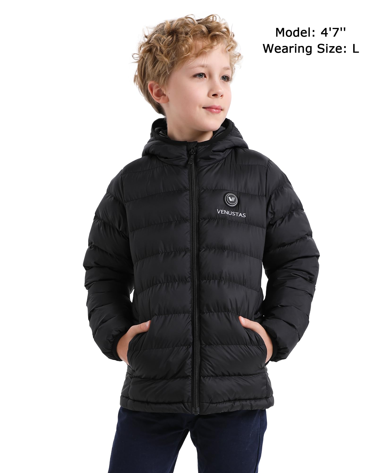 Venustas Kids Heated Jacket with Rechargeable Battery Pack - Lightweight Electric Heated Coat for Boys & Girls - Perfect for Winter Sports, Outdoor Play & Cold Weather Activities