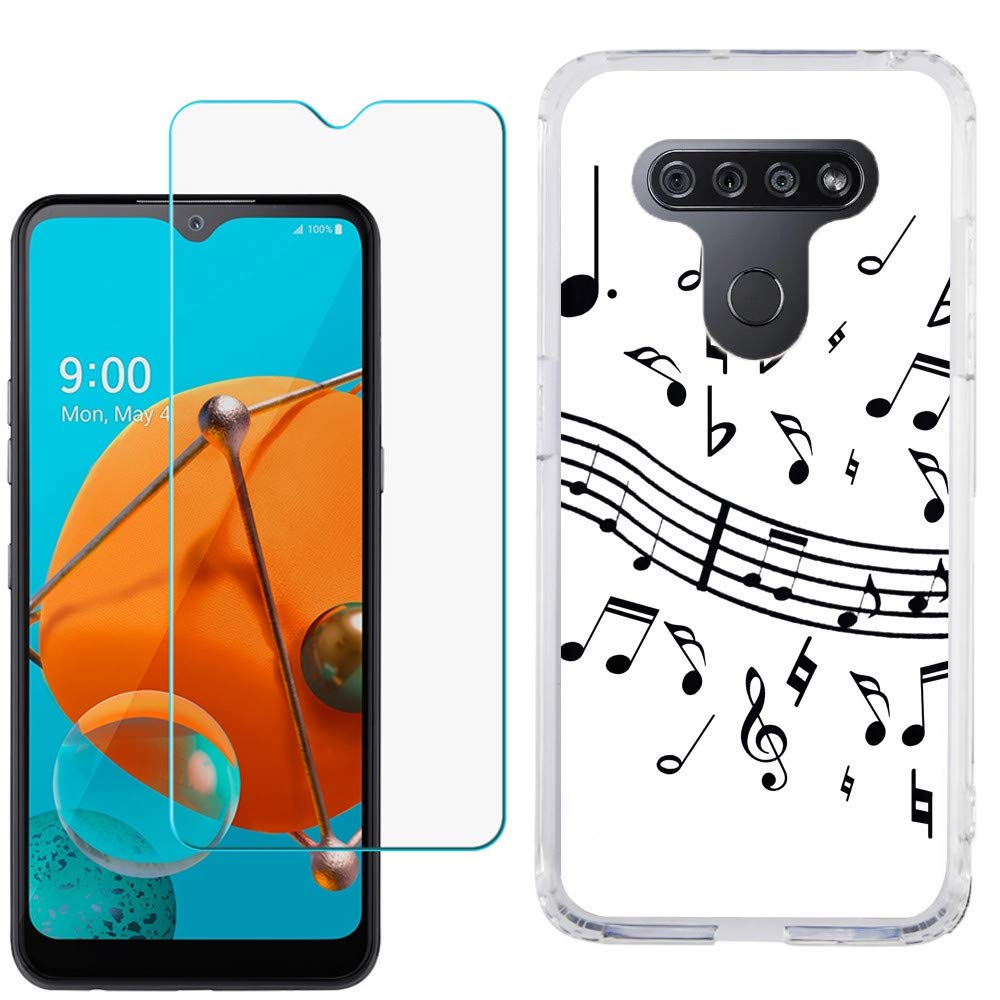 LG K51 Case with Tempered Glass - Slim TPU Gel Cover & Screen Protector for Music Lovers