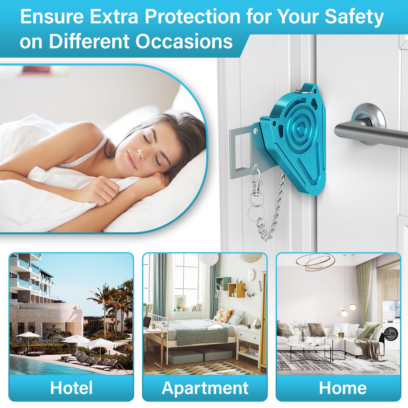 Travel Door Lock - Portable Metal Safety Lock for Hotels & Apartments | Secure Rooms from Inside