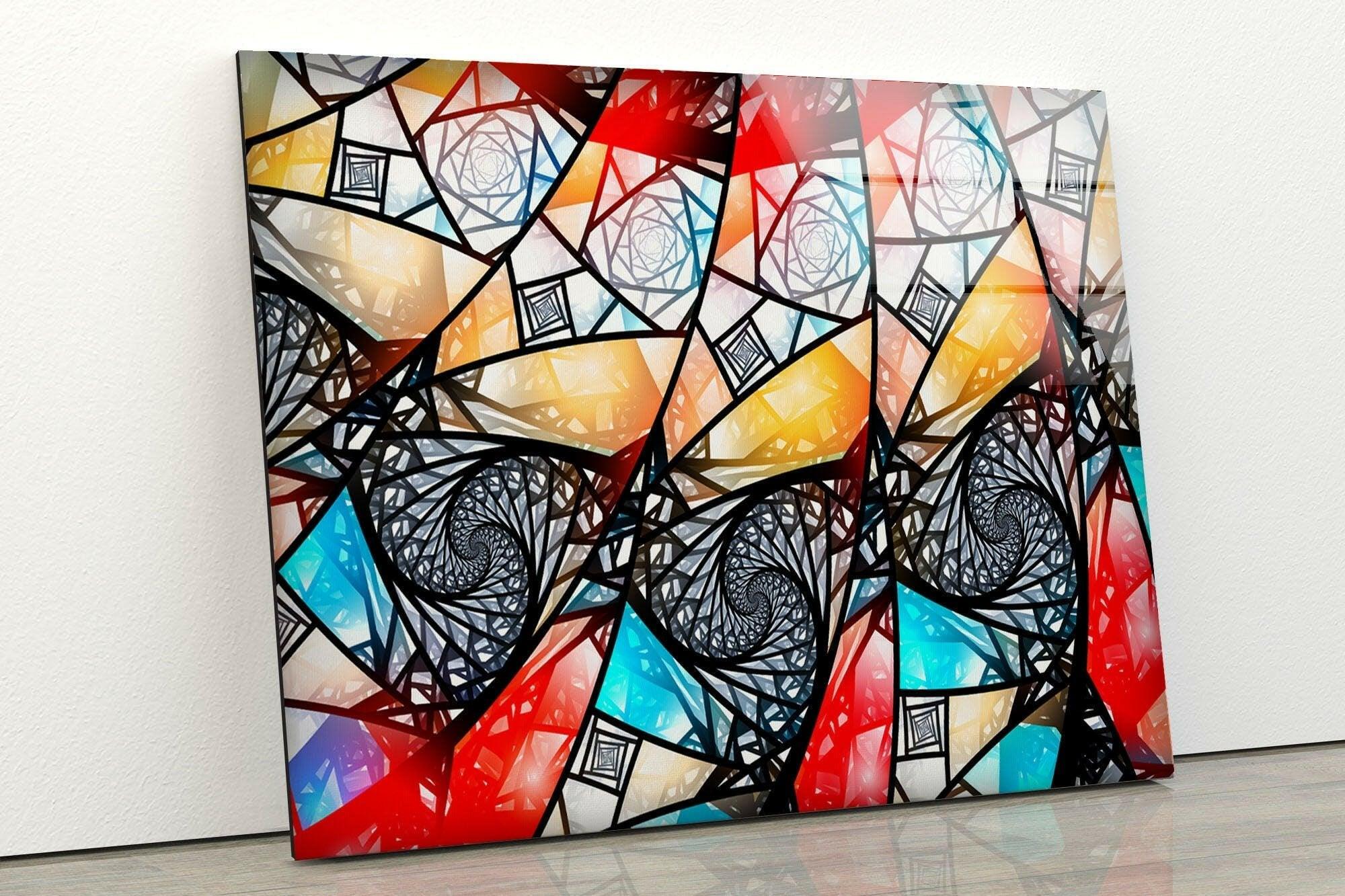 Handmade Asymmetric Mosaic Glass Wall Art - Modern Abstract Home Decor for Living Room, Bedroom & Office