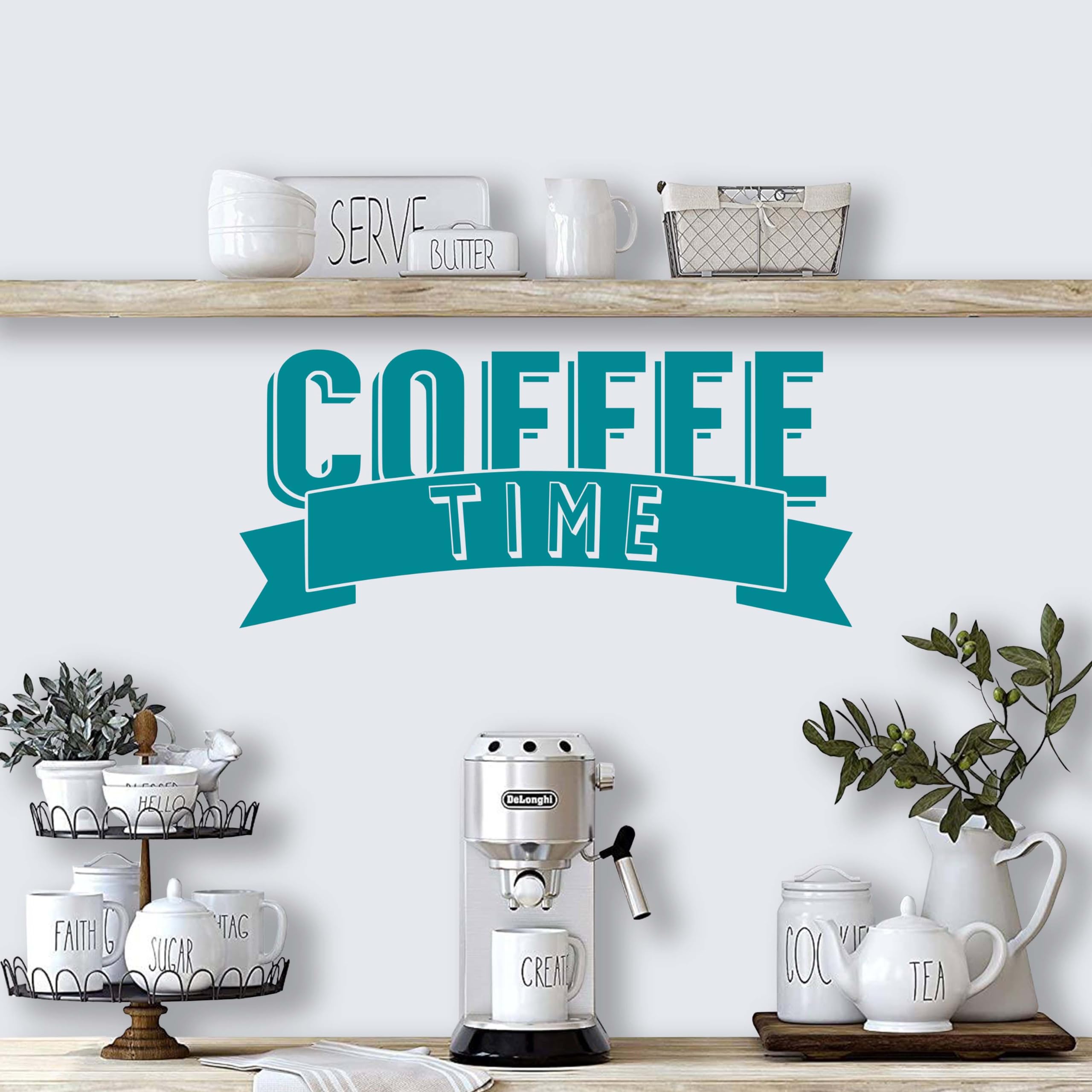 Premium Coffee Time Wall Decal - Elegant Coffee Station & Kitchen Wall Décor in Teal - Perfect for Home Café, Office Break Room & Coffee Shop Decor