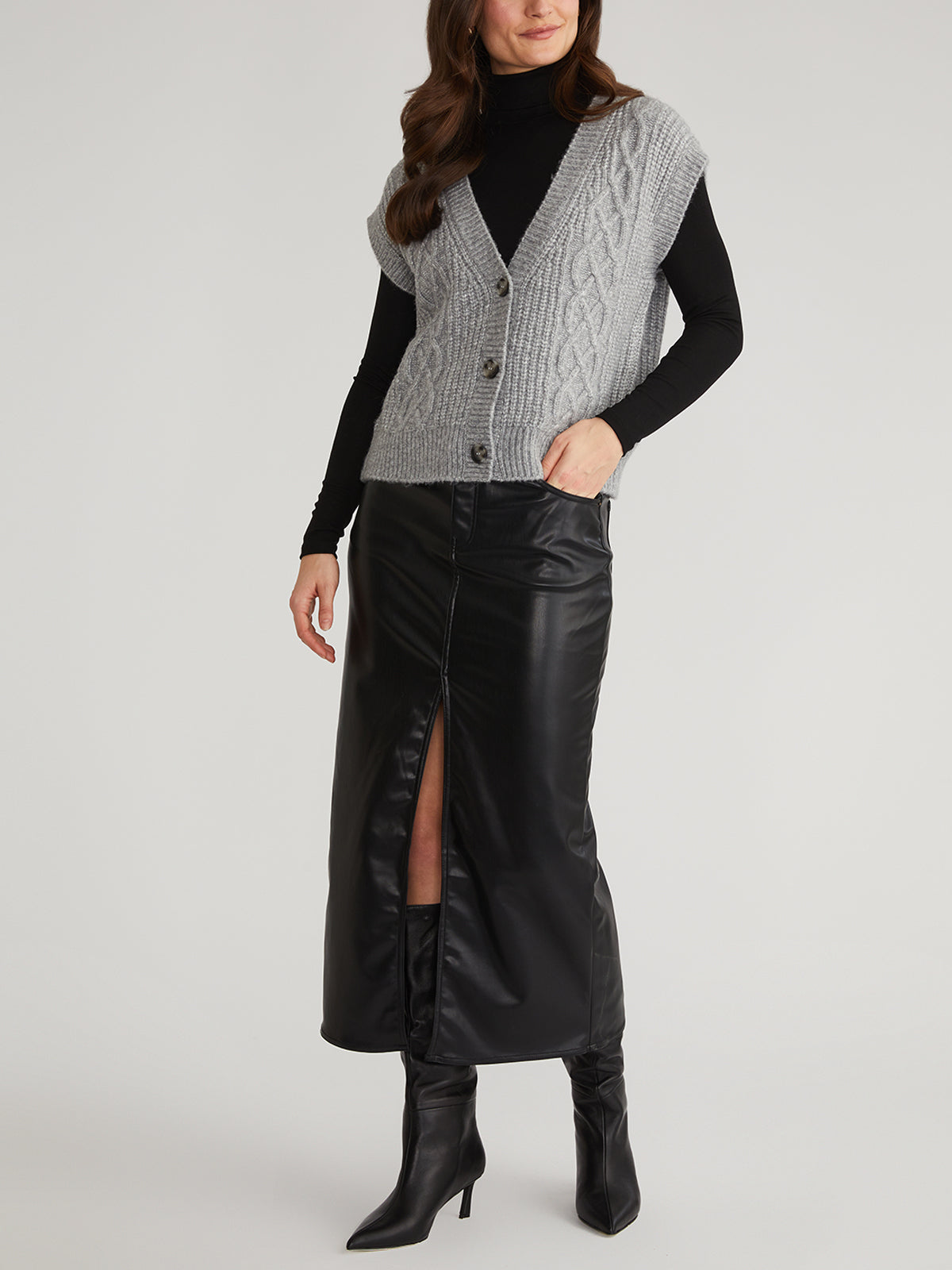 Paige Women's Button Front Cable Knit Vest - Stylish & Cozy Winter Layering Piece for Casual Outfits & Office Wear